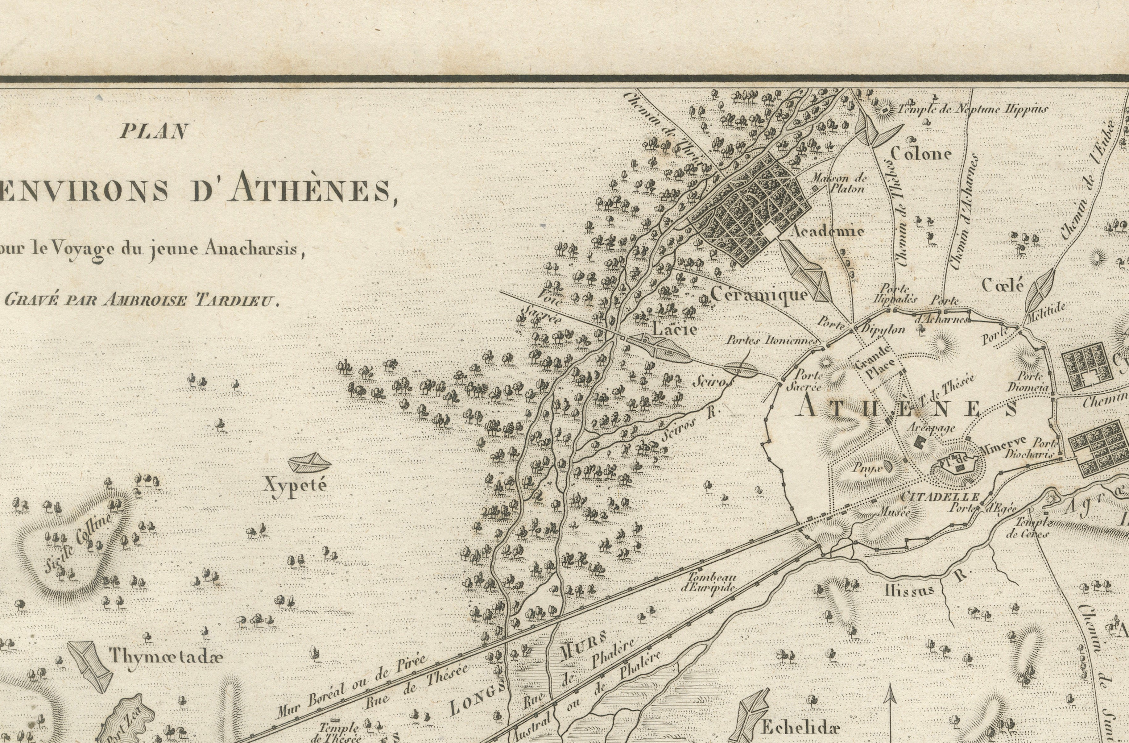Ancient Athens and Piraeus Map by Ambroise Tardieu, 1825