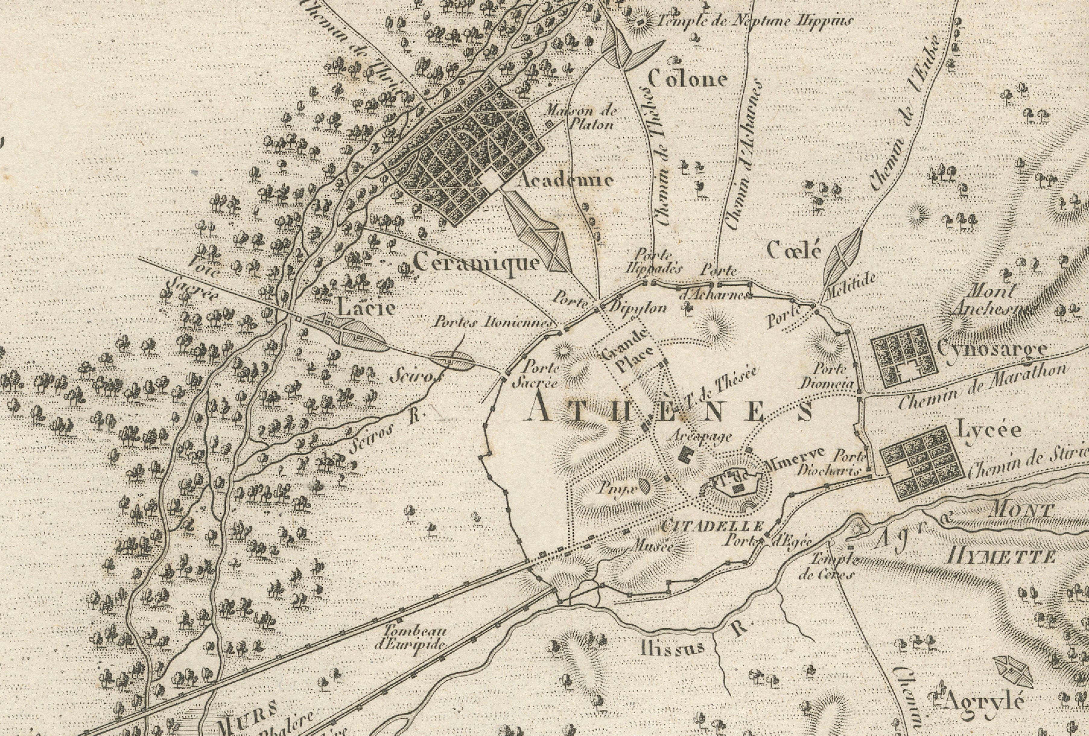 Ancient Athens and Piraeus Map by Ambroise Tardieu, 1825