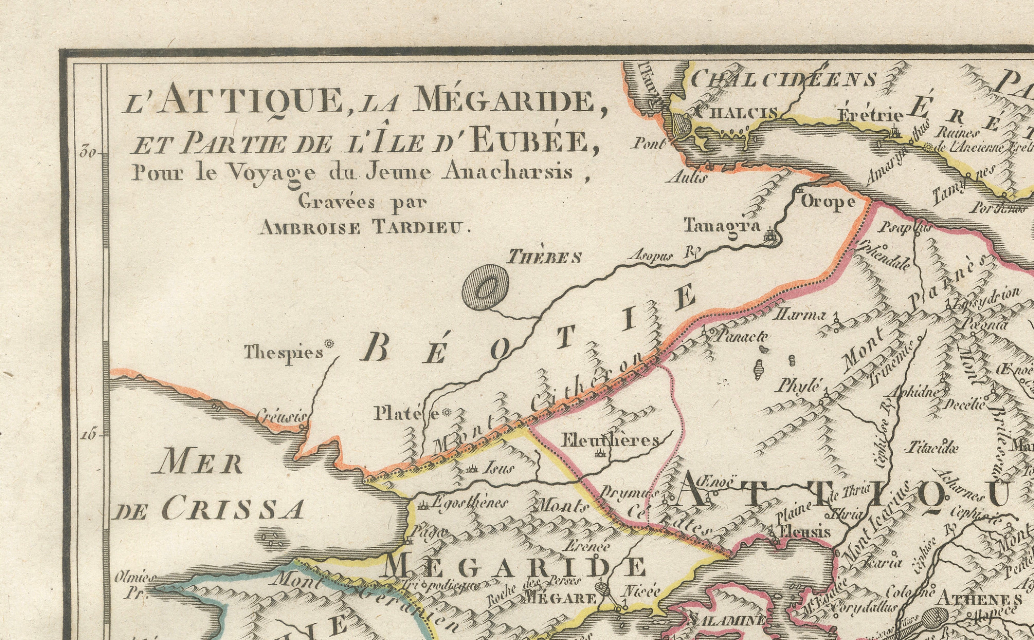 Ancient Attica, Megara and Euboea Map by Ambroise Tardieu, 1825