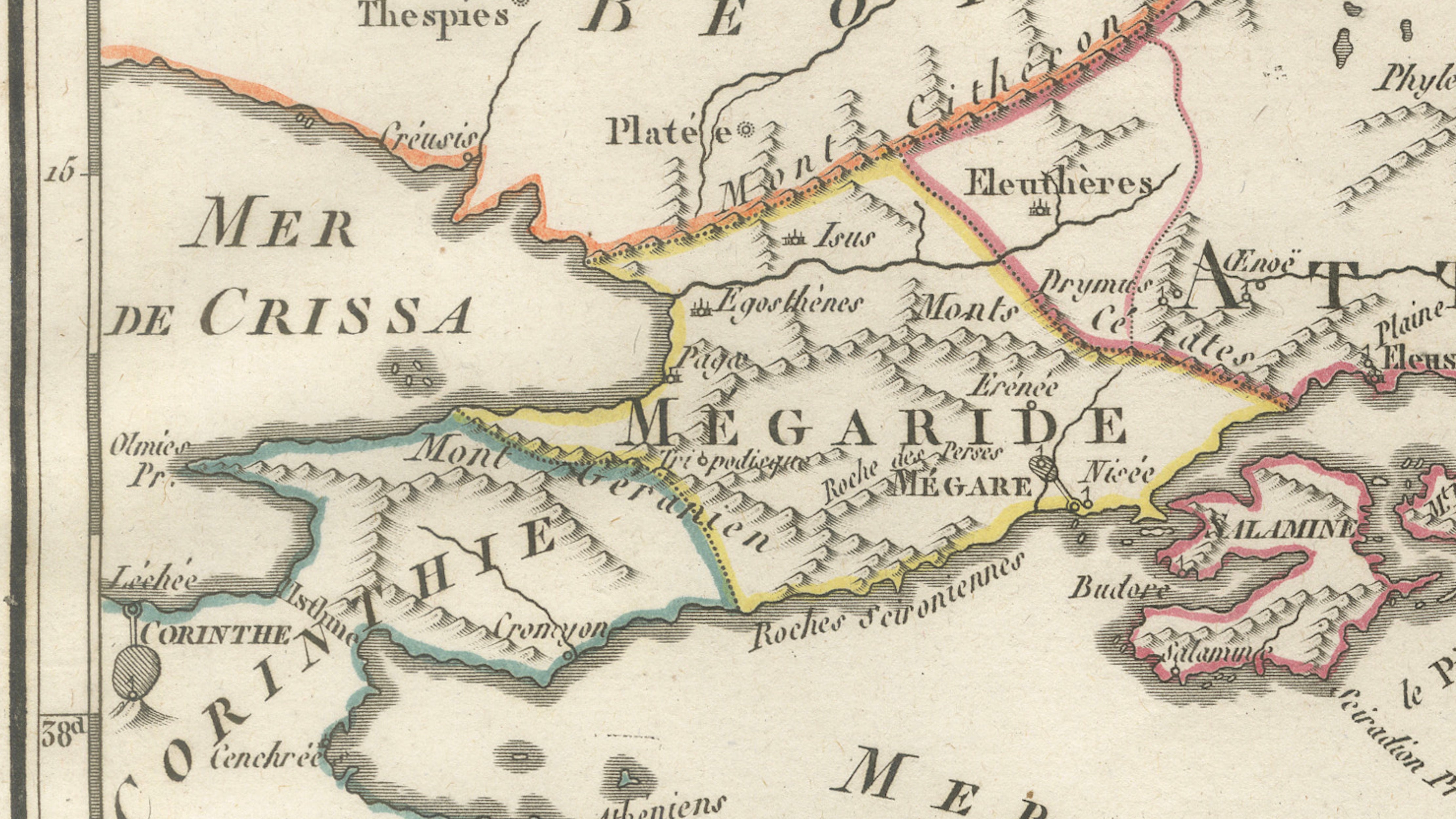 Ancient Attica, Megara and Euboea Map by Ambroise Tardieu, 1825