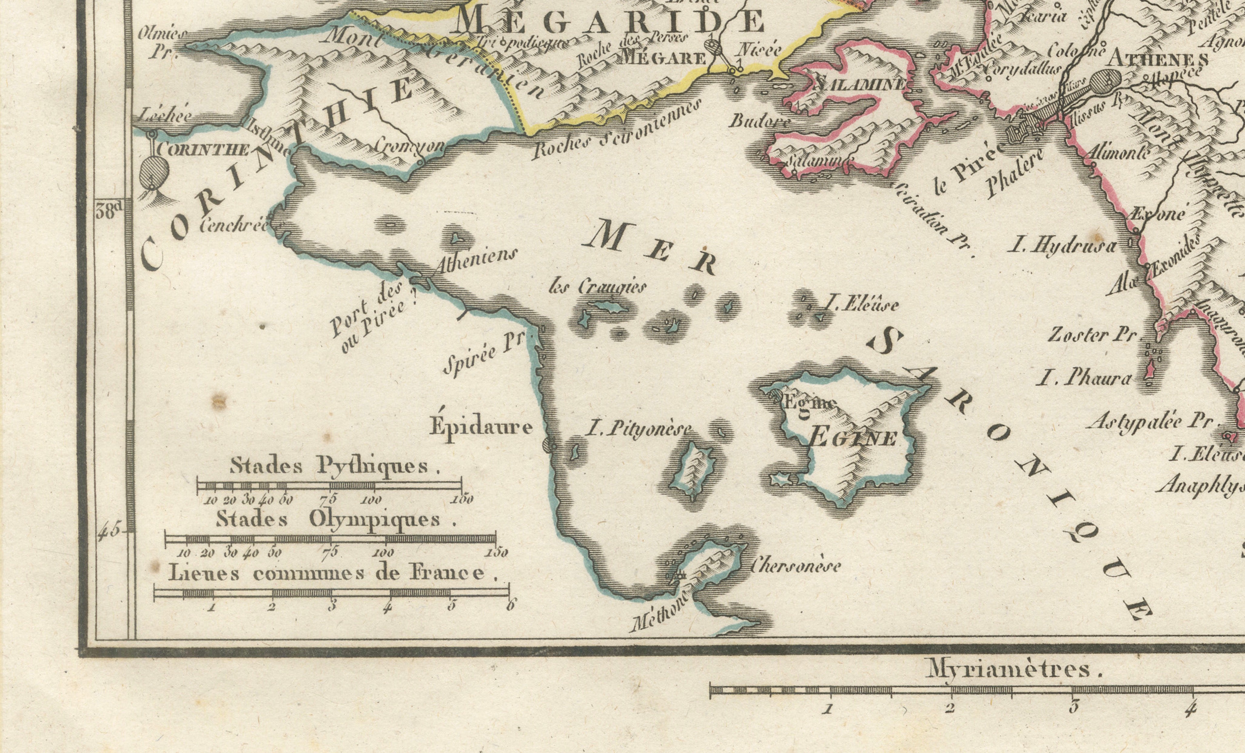 Ancient Attica, Megara and Euboea Map by Ambroise Tardieu, 1825