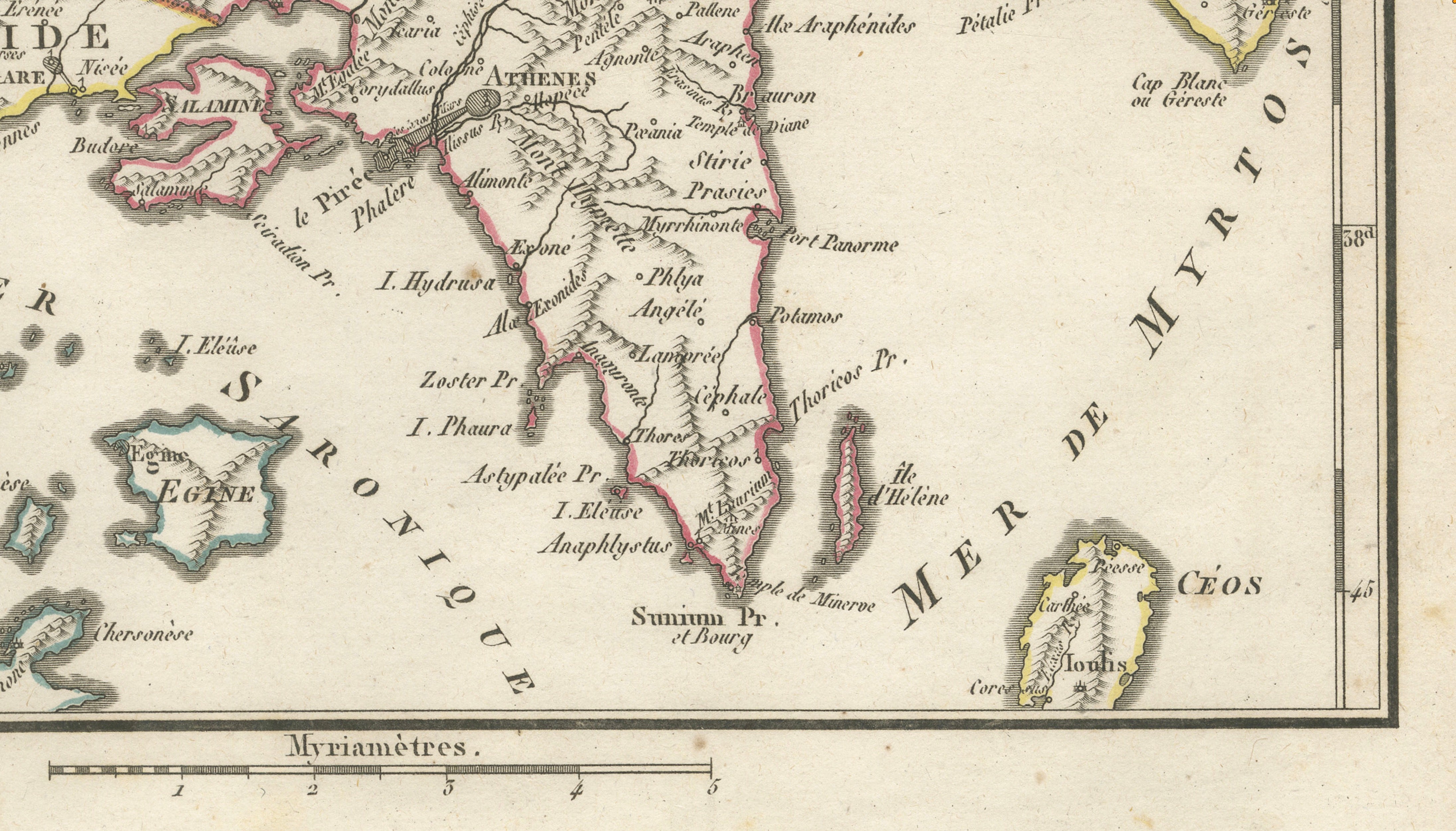 Ancient Attica, Megara and Euboea Map by Ambroise Tardieu, 1825