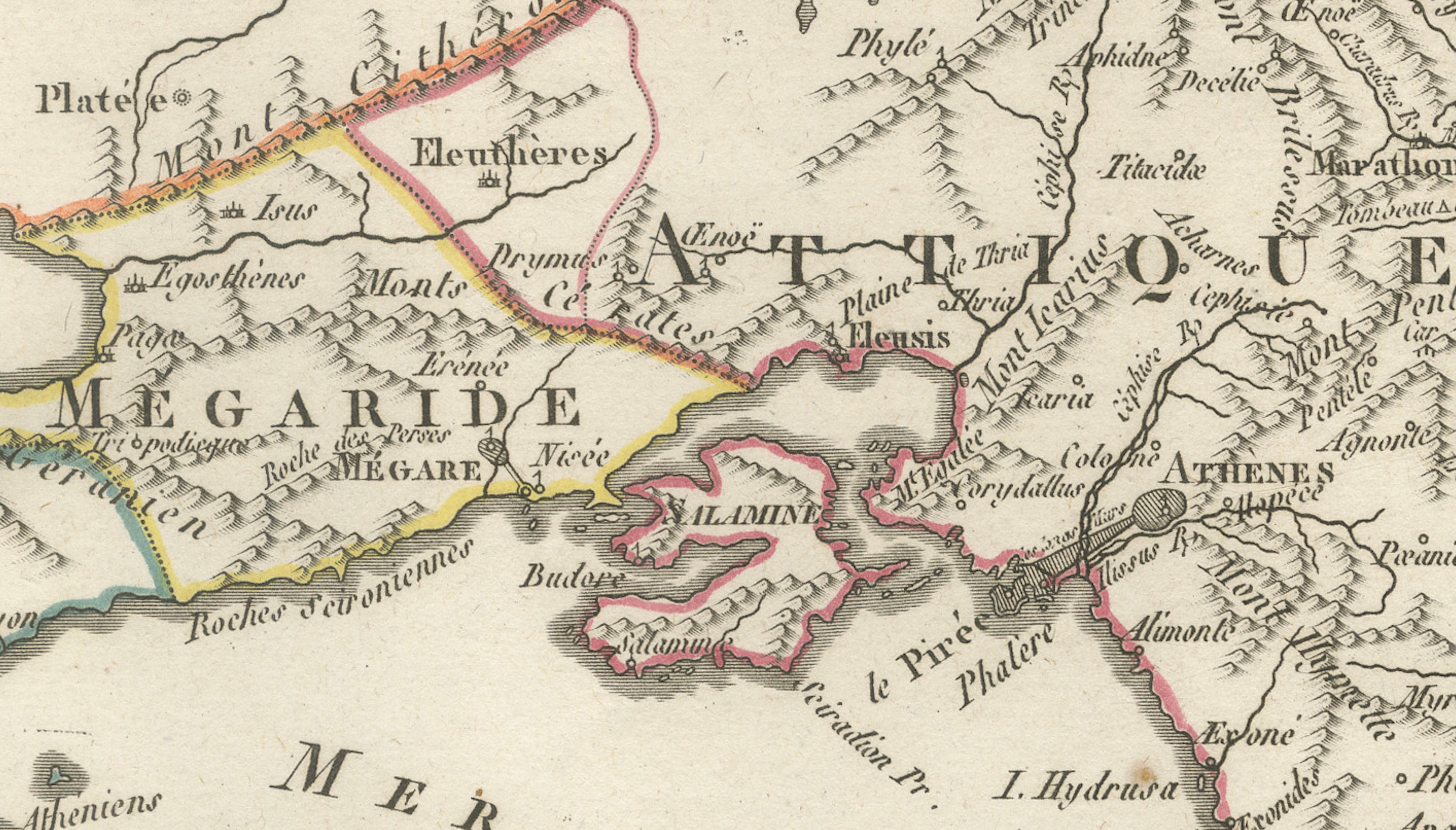 Ancient Attica, Megara and Euboea Map by Ambroise Tardieu, 1825