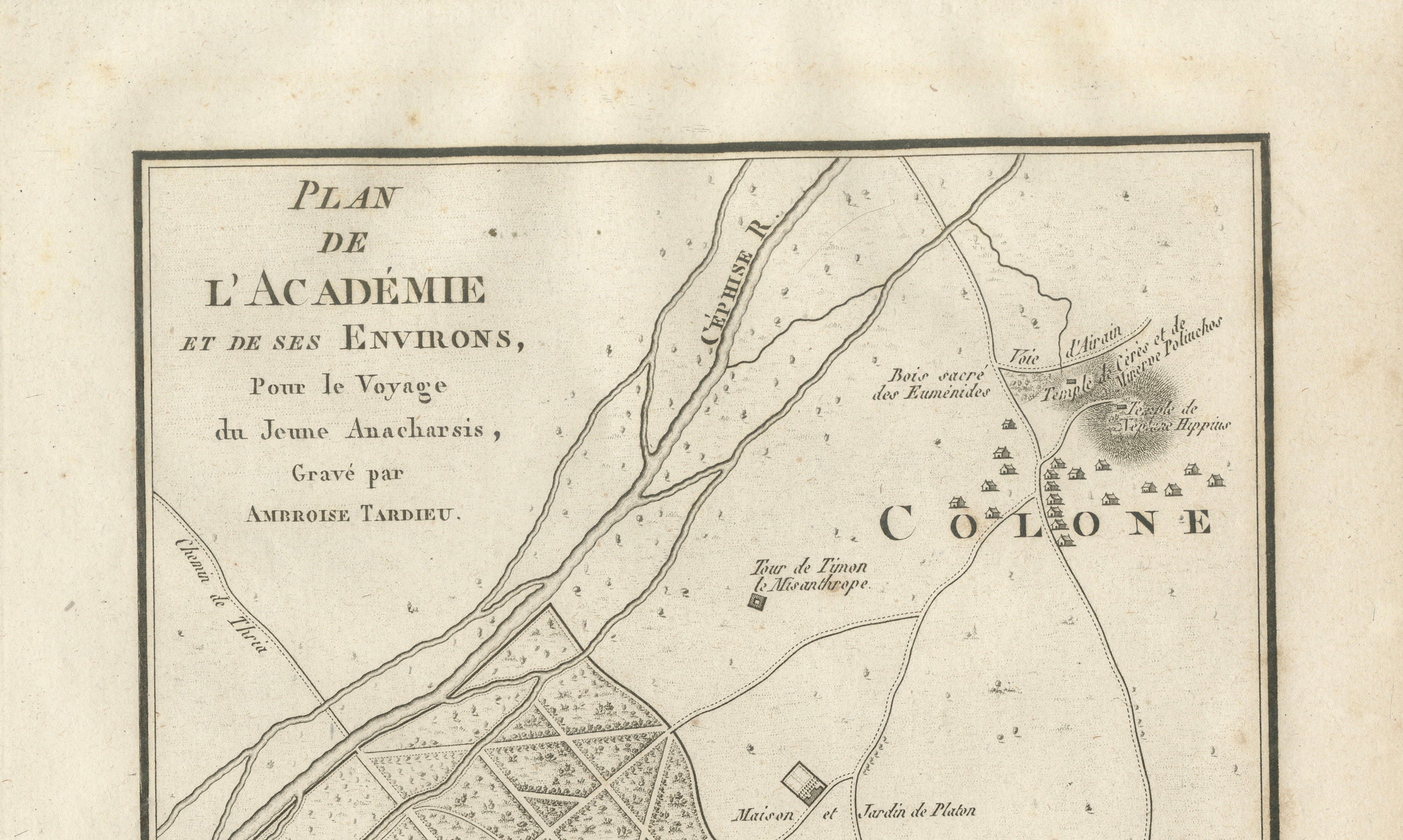 Ancient Athens Academy and Plato’s Garden Map by Ambroise Tardieu, 1825