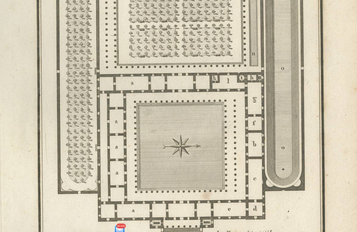Ancient Greek Gymnasium and Palaestra Plan after Vitruvius, Tardieu, 1825