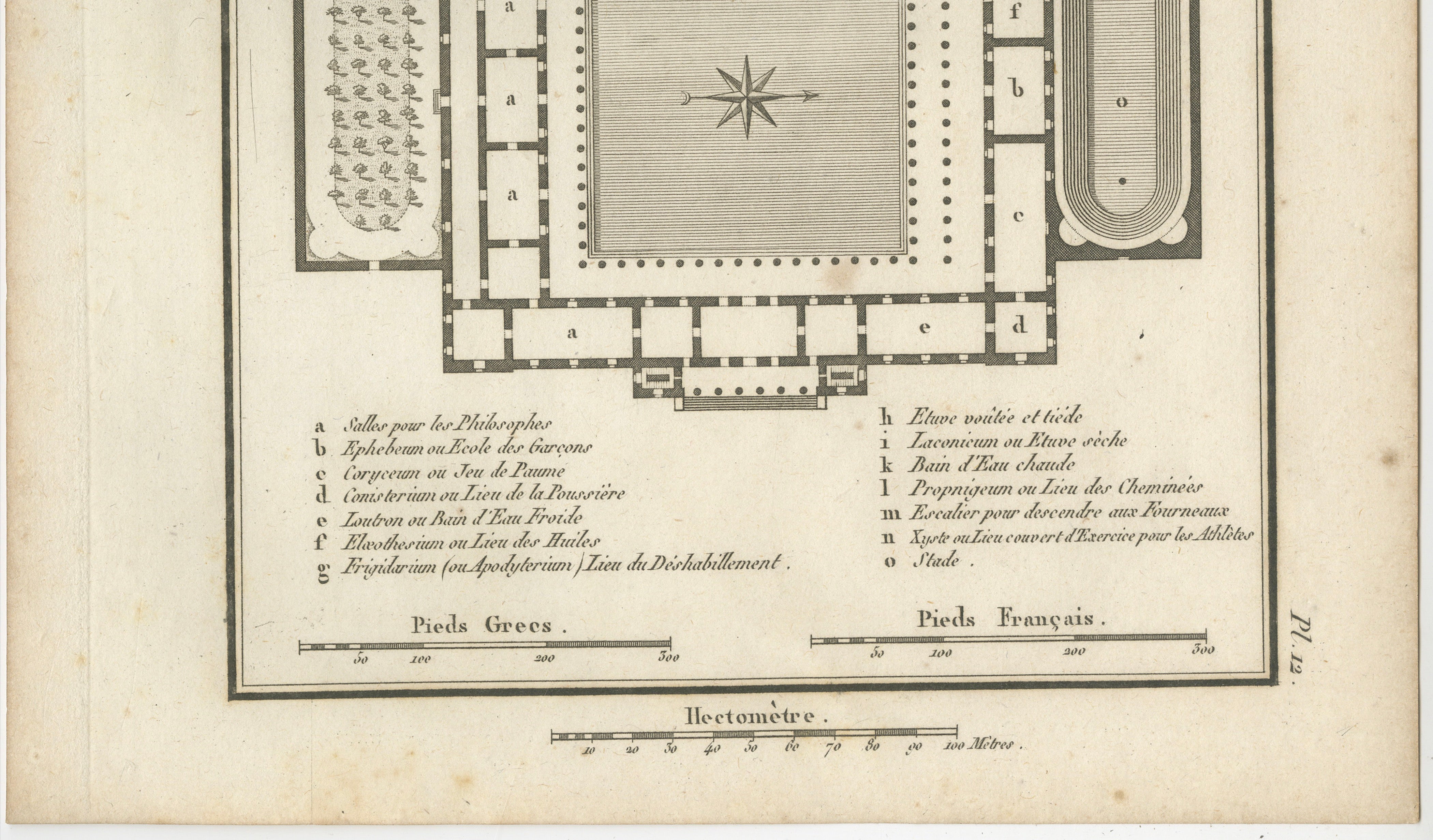 Ancient Greek Gymnasium and Palaestra Plan after Vitruvius, Tardieu, 1825