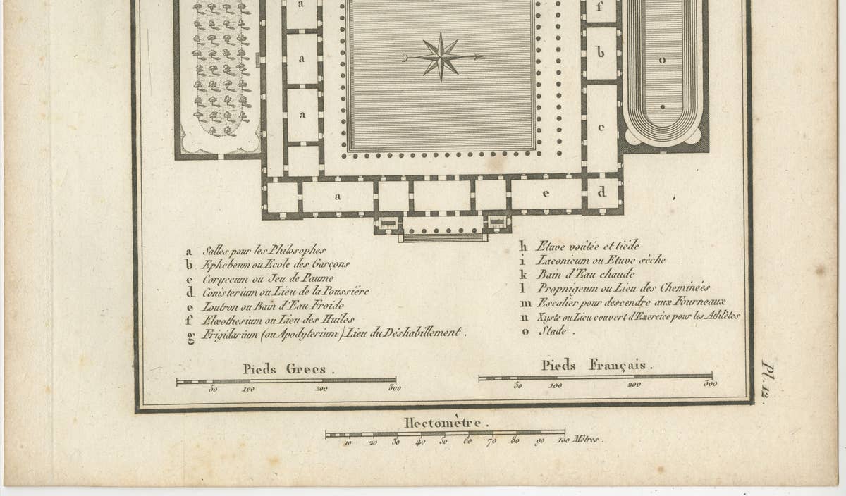 Ancient Greek Gymnasium and Palaestra Plan after Vitruvius, Tardieu, 1825