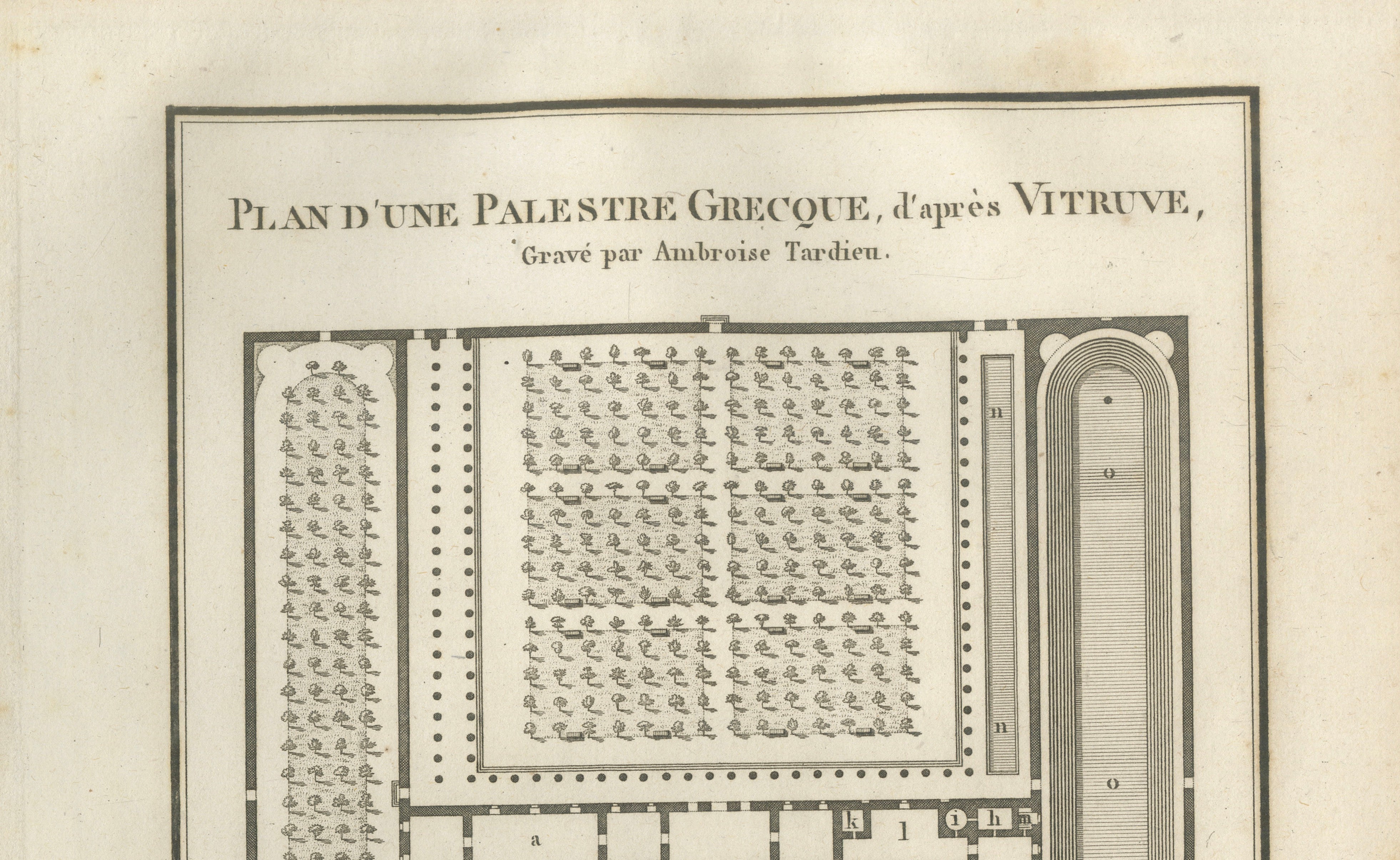 Ancient Greek Gymnasium and Palaestra Plan after Vitruvius, Tardieu, 1825