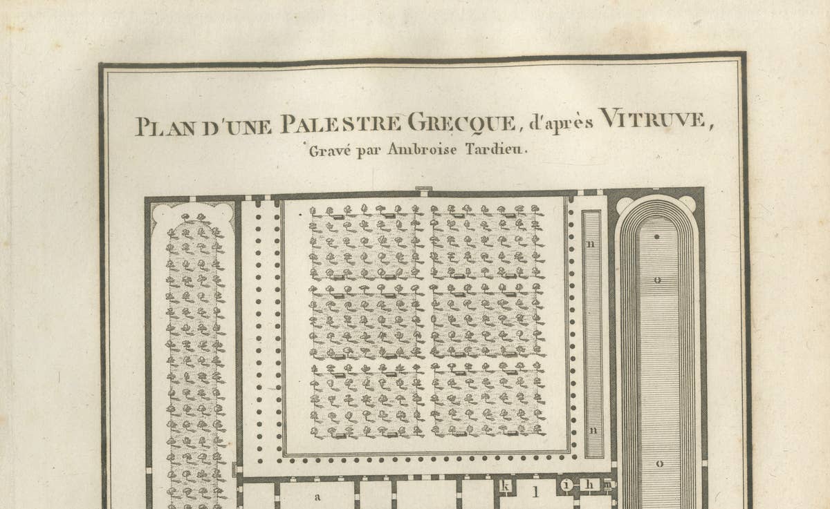 Ancient Greek Gymnasium and Palaestra Plan after Vitruvius, Tardieu, 1825