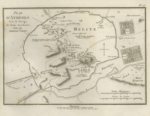 Ancient Athens City Plan with Acropolis by Ambroise Tardieu, 1825