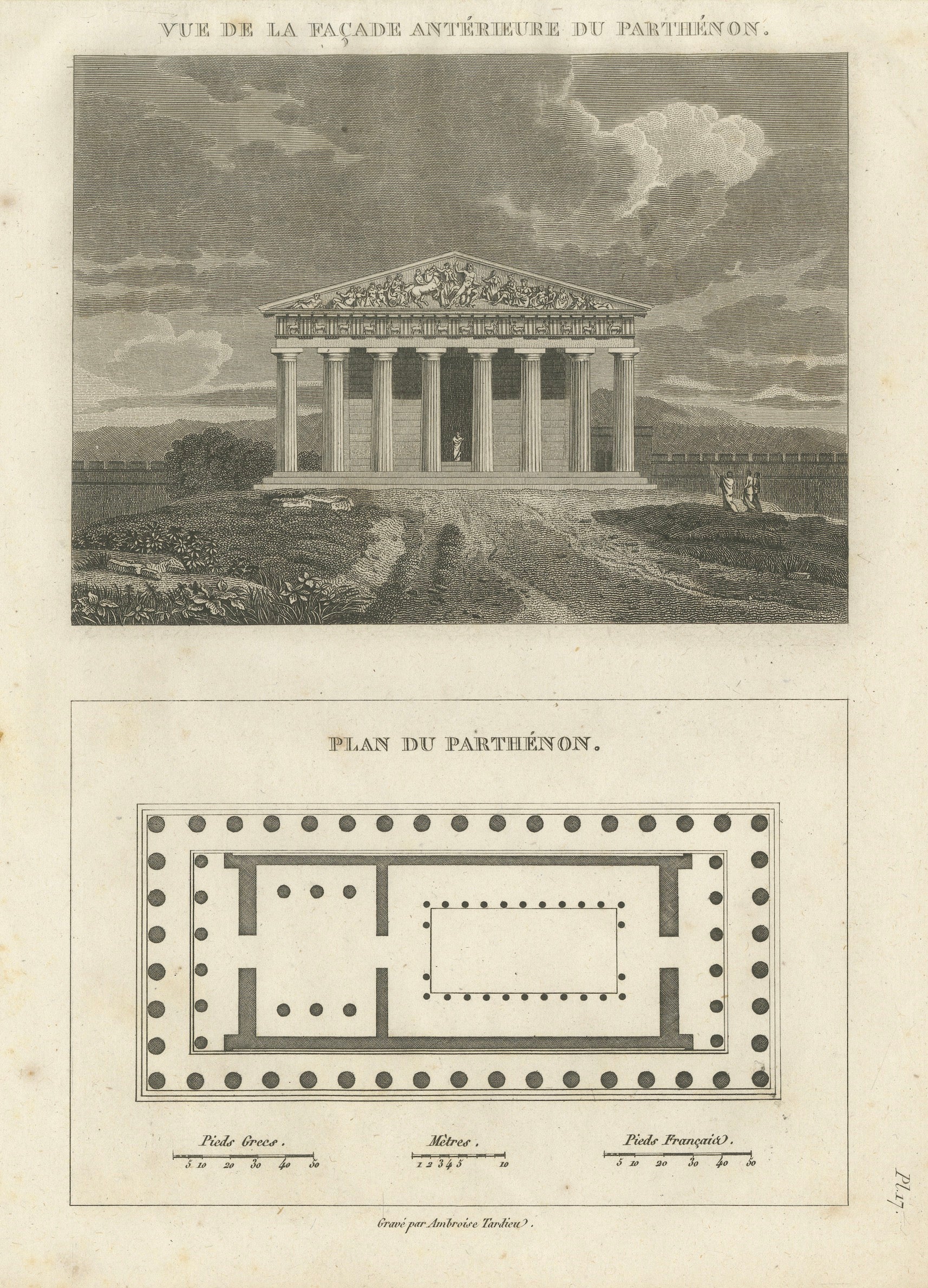 Antique Architectural Print of the Parthenon, Athens, Tardieu, 1825