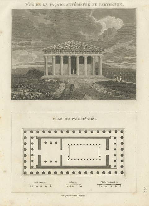 Antique Architectural Print of the Parthenon, Athens, Tardieu, 1825