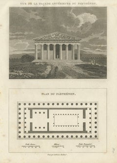 Antique Architectural Print of the Parthenon, Athens, Tardieu, 1825