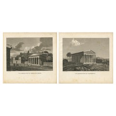 Set of Two Ancient Greek Temple Views, Parthenon and Theseion, Tardieu, 1825