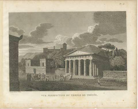 Set of Two Ancient Greek Temple Views, Parthenon and Theseion, Tardieu, 1825