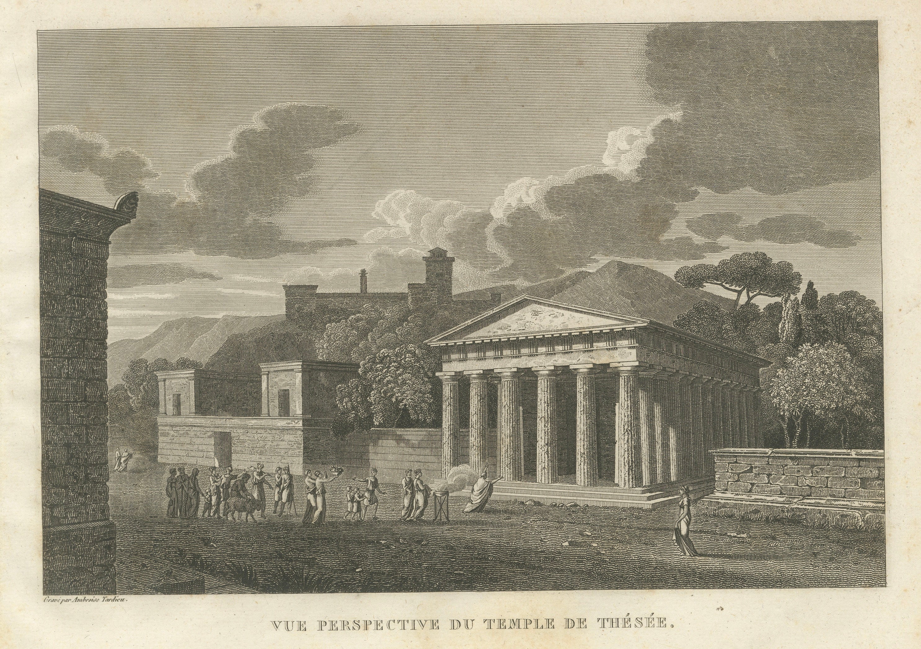 Set of Two Ancient Greek Temple Views, Parthenon and Theseion, Tardieu, 1825
