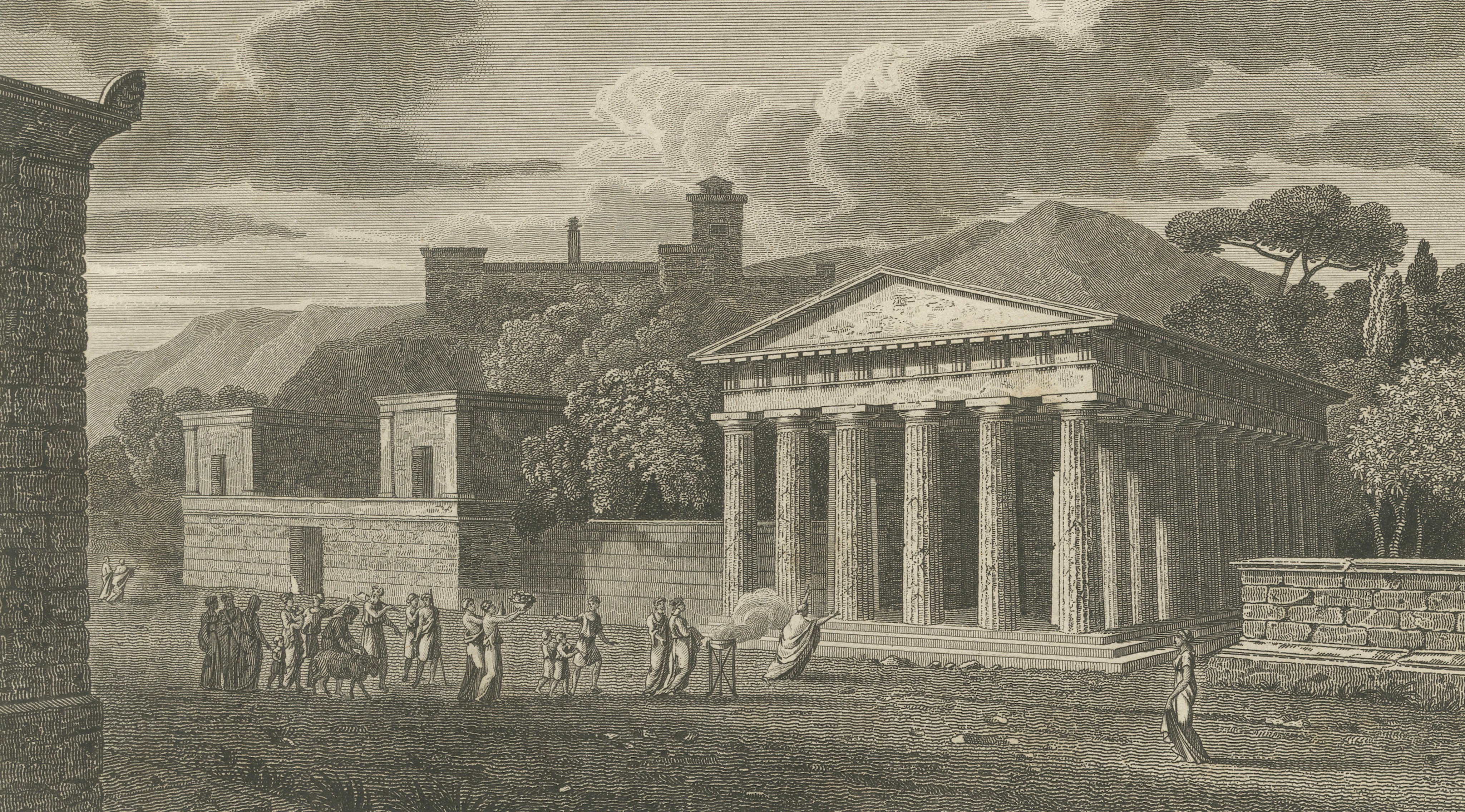 Set of Two Ancient Greek Temple Views, Parthenon and Theseion, Tardieu, 1825