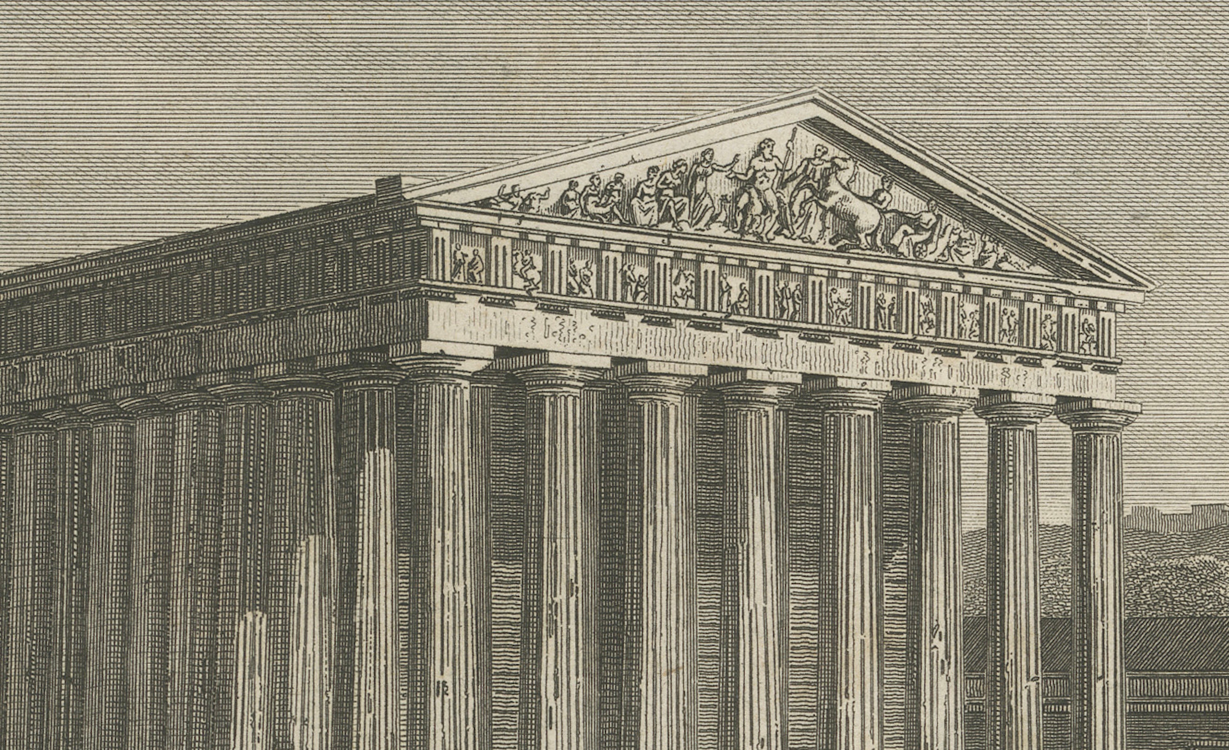 Set of Two Ancient Greek Temple Views, Parthenon and Theseion, Tardieu, 1825