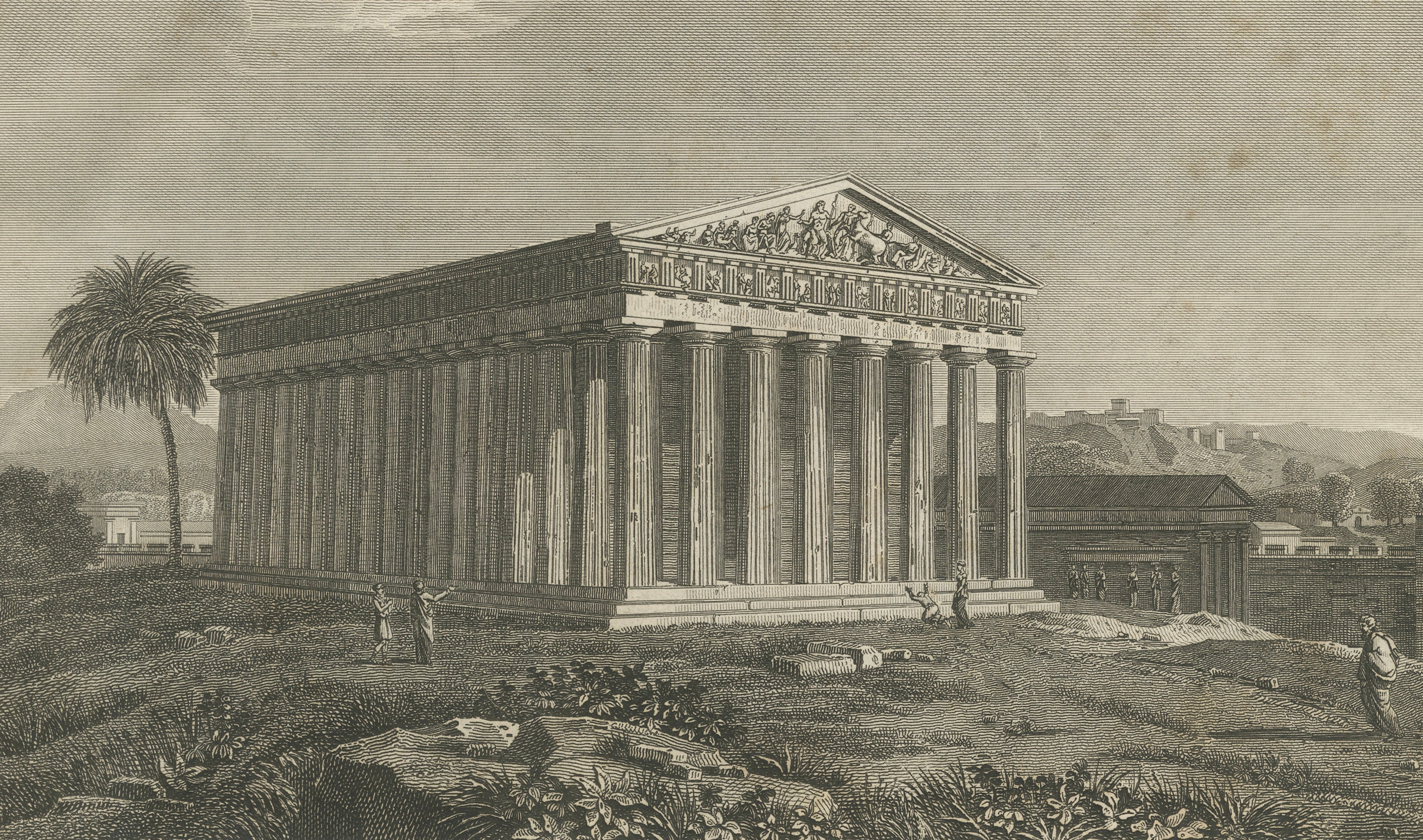 Set of Two Ancient Greek Temple Views, Parthenon and Theseion, Tardieu, 1825