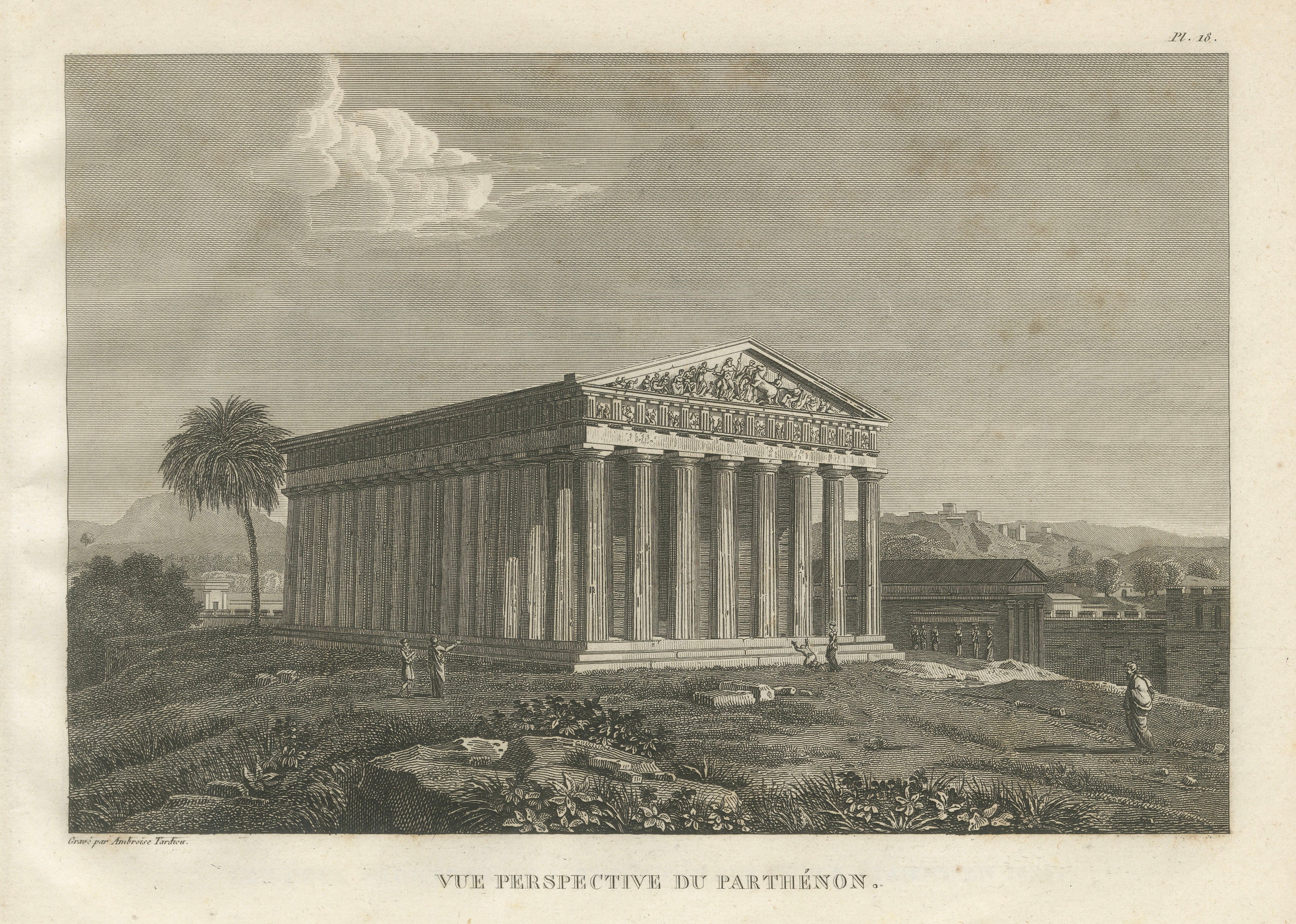 Set of Two Ancient Greek Temple Views, Parthenon and Theseion, Tardieu, 1825