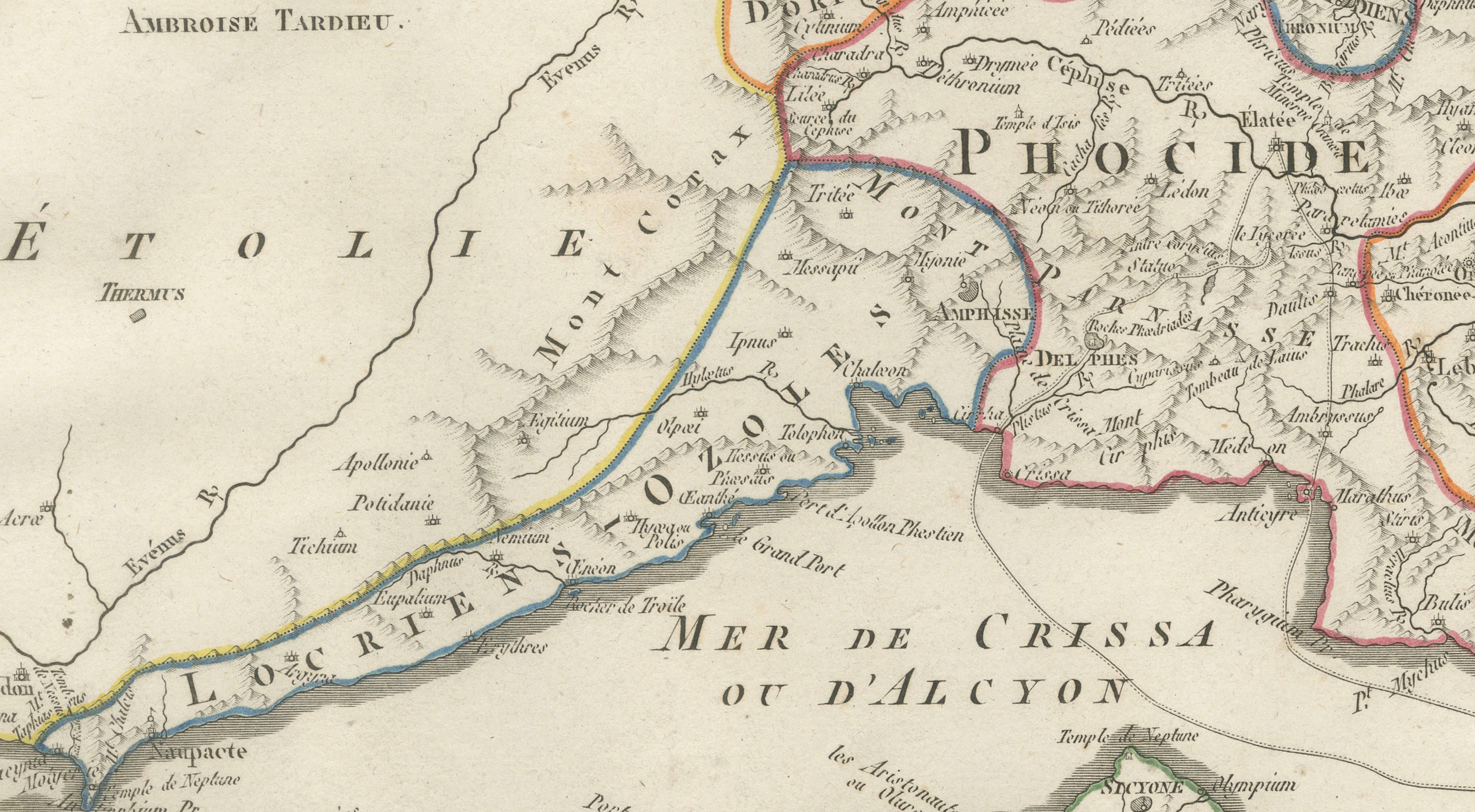 Ancient Phocis, Doris and Locris Map by Ambroise Tardieu, 1825