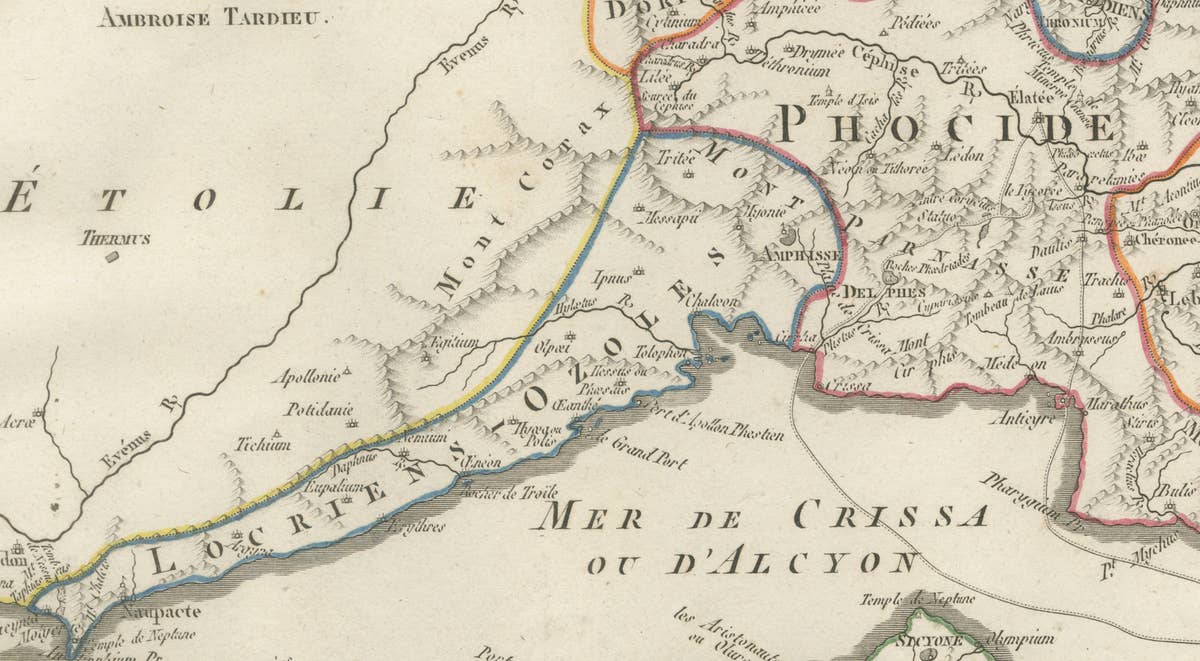 Ancient Phocis, Doris and Locris Map by Ambroise Tardieu, 1825