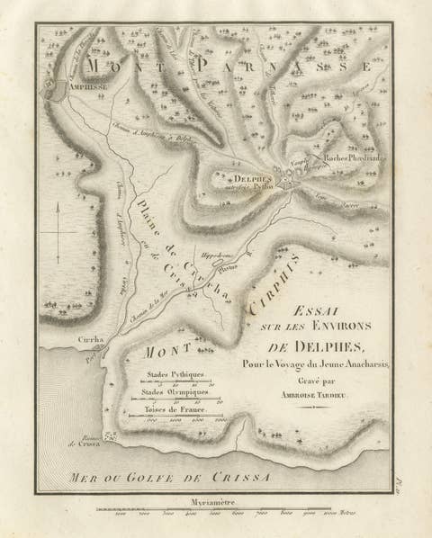 Antique Map of Delphi and Mount Parnassus by Ambroise Tardieu, 1825