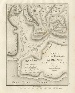 Antique Map of Delphi and Mount Parnassus by Ambroise Tardieu, 1825