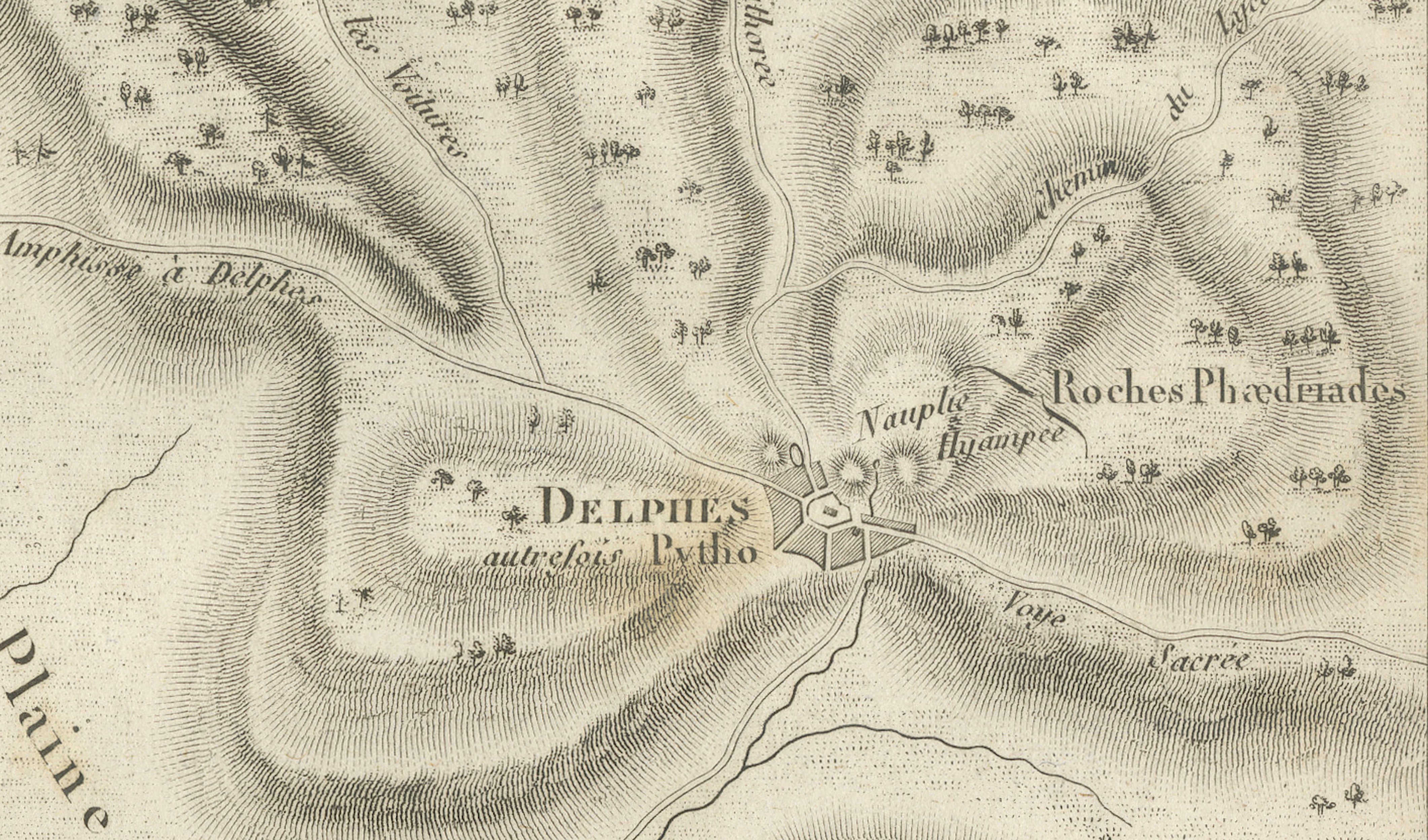 Antique Map of Delphi and Mount Parnassus by Ambroise Tardieu, 1825