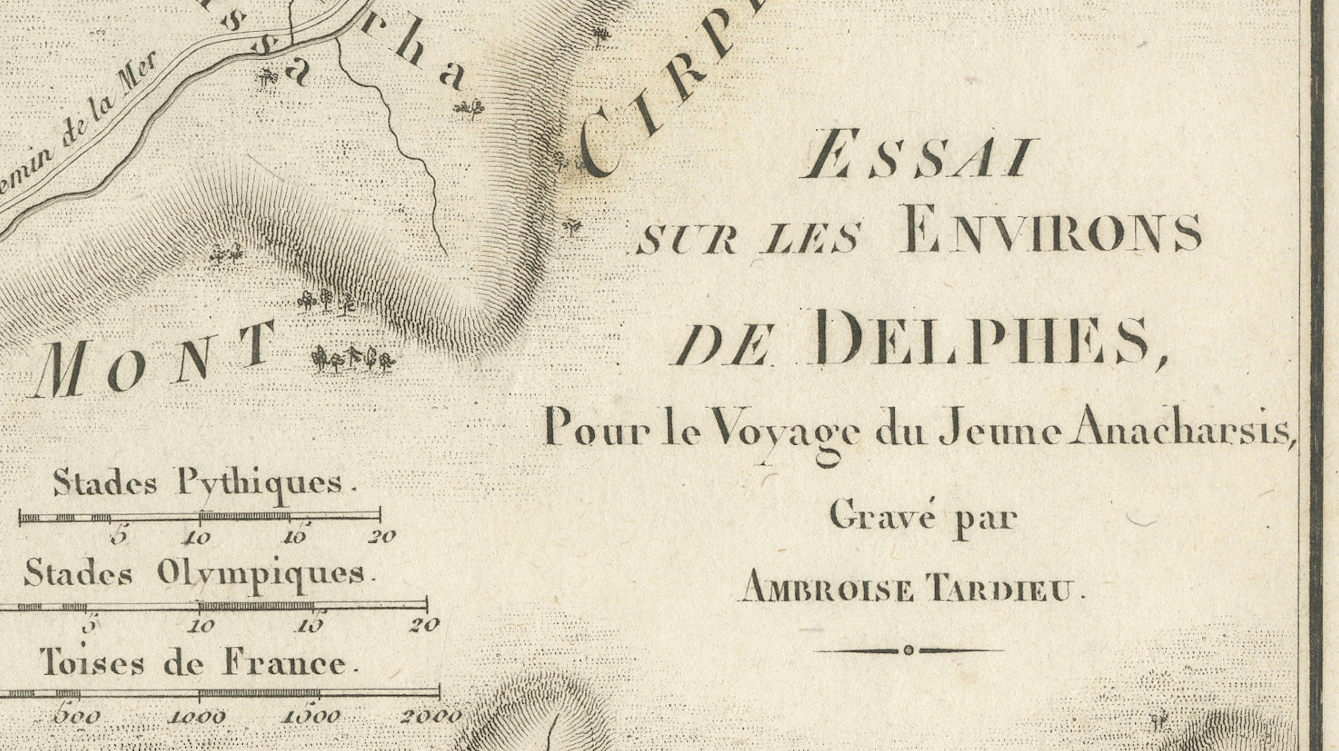 Antique Map of Delphi and Mount Parnassus by Ambroise Tardieu, 1825