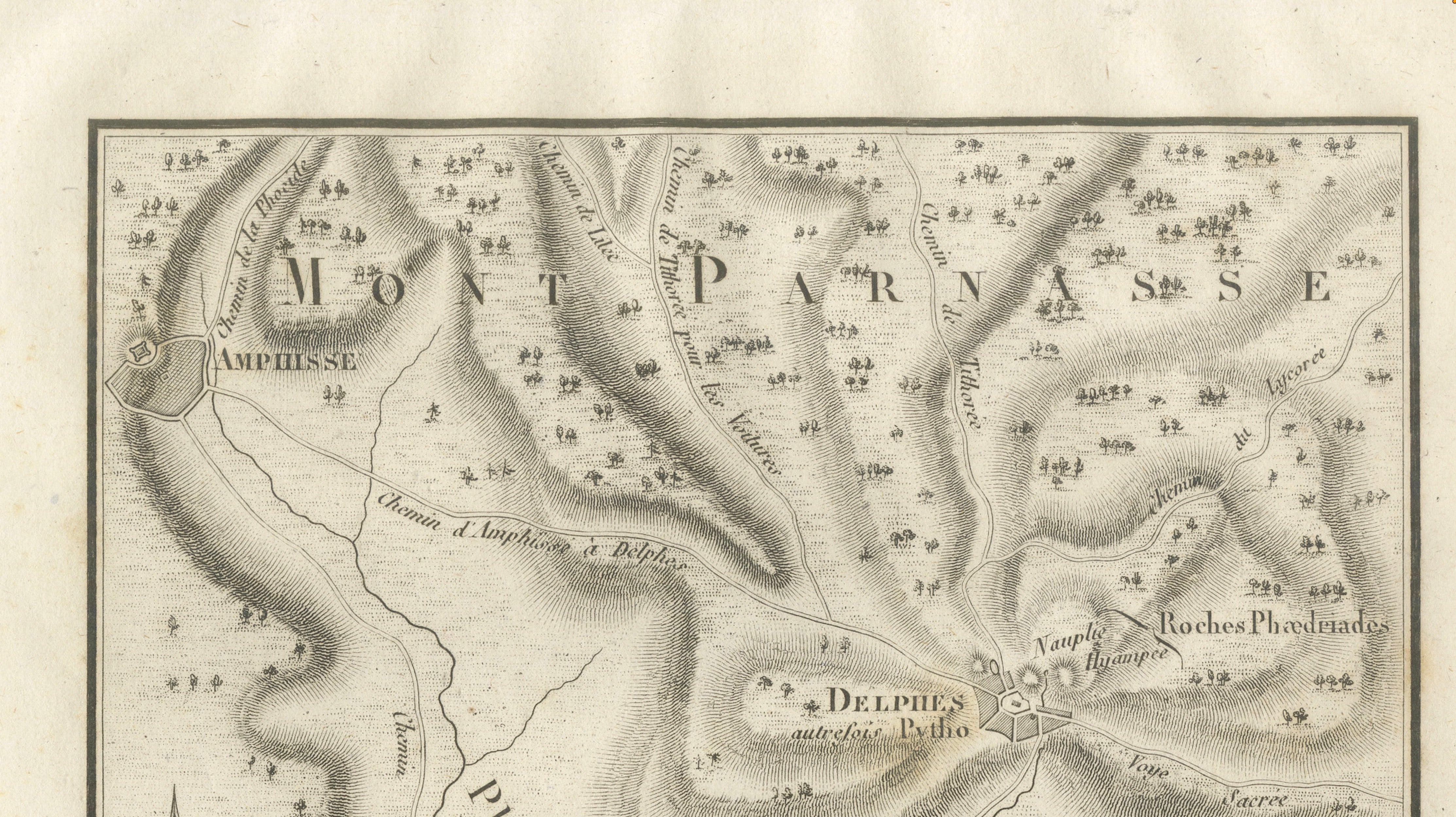 Antique Map of Delphi and Mount Parnassus by Ambroise Tardieu, 1825