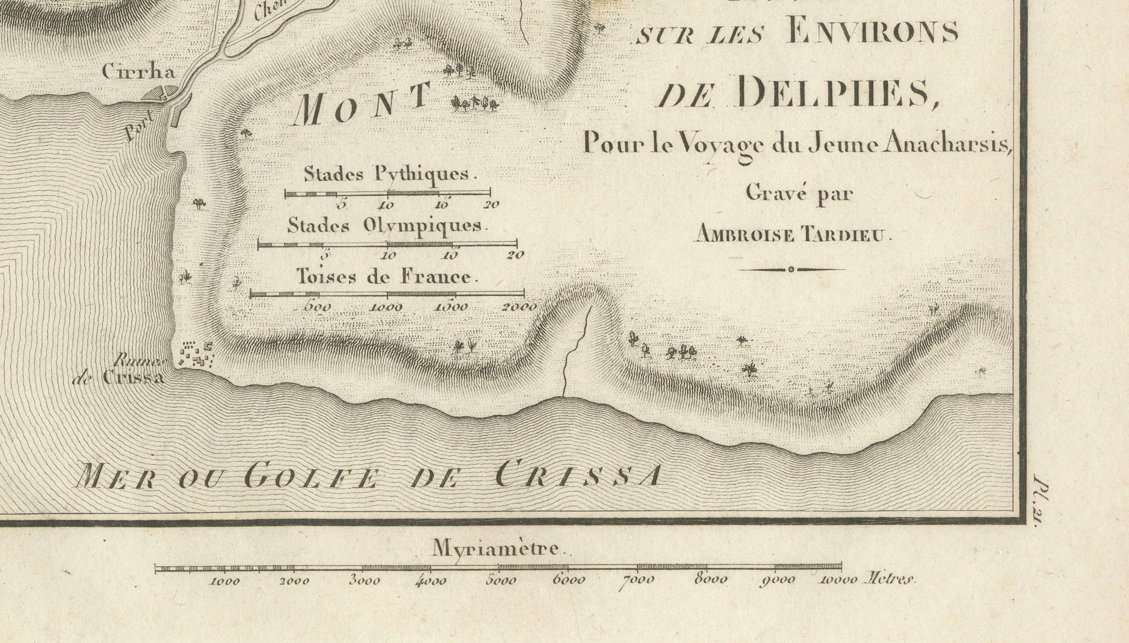 Antique Map of Delphi and Mount Parnassus by Ambroise Tardieu, 1825