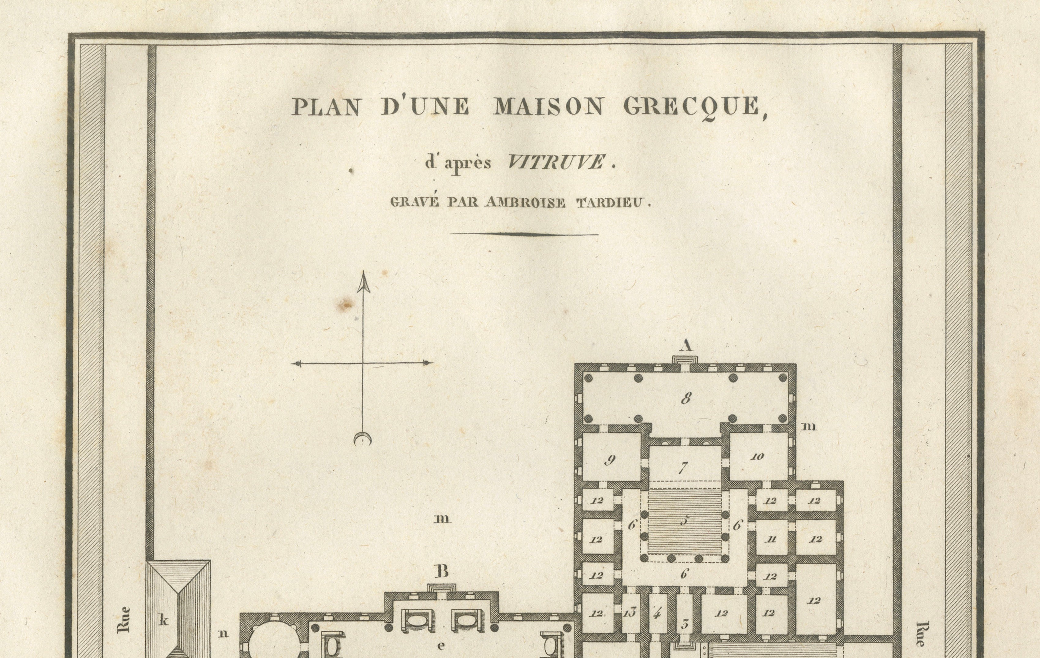 Ancient Greek House Architectural Plan after Vitruvius, Tardieu, 1825