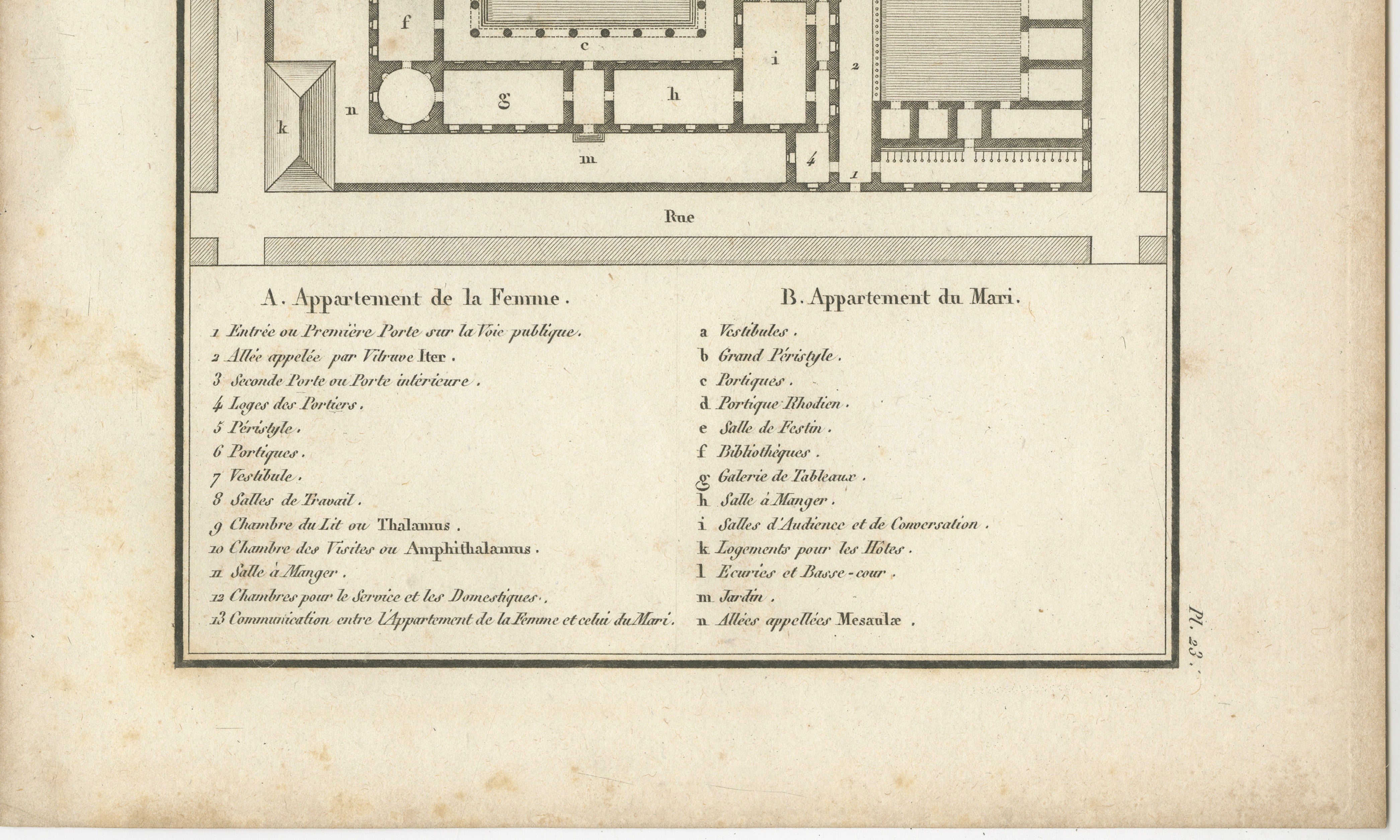 Ancient Greek House Architectural Plan after Vitruvius, Tardieu, 1825