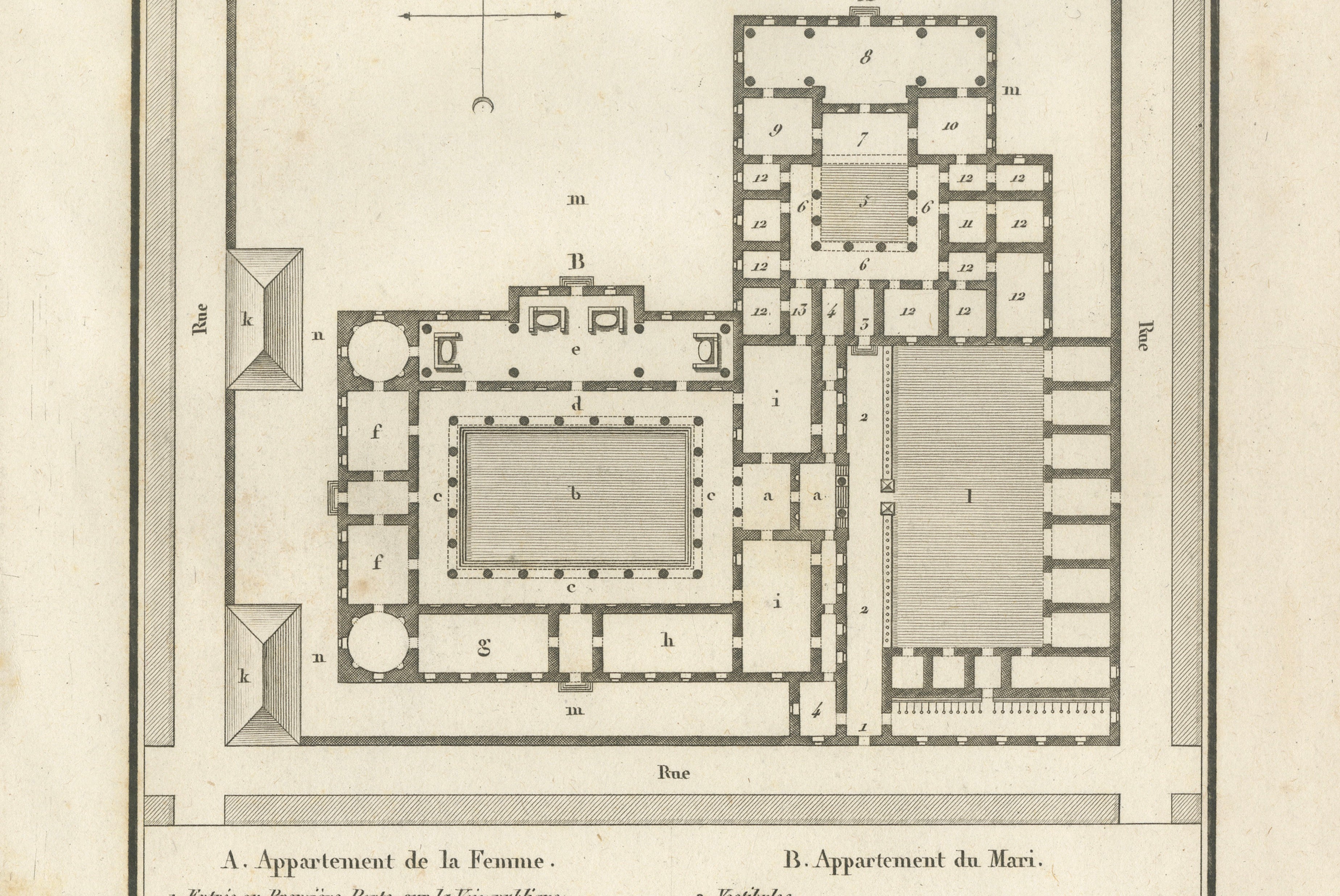 Ancient Greek House Architectural Plan after Vitruvius, Tardieu, 1825
