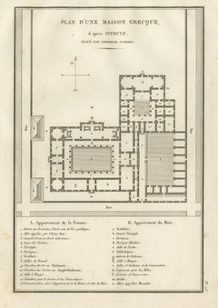 Ancient Greek House Architectural Plan after Vitruvius, Tardieu, 1825