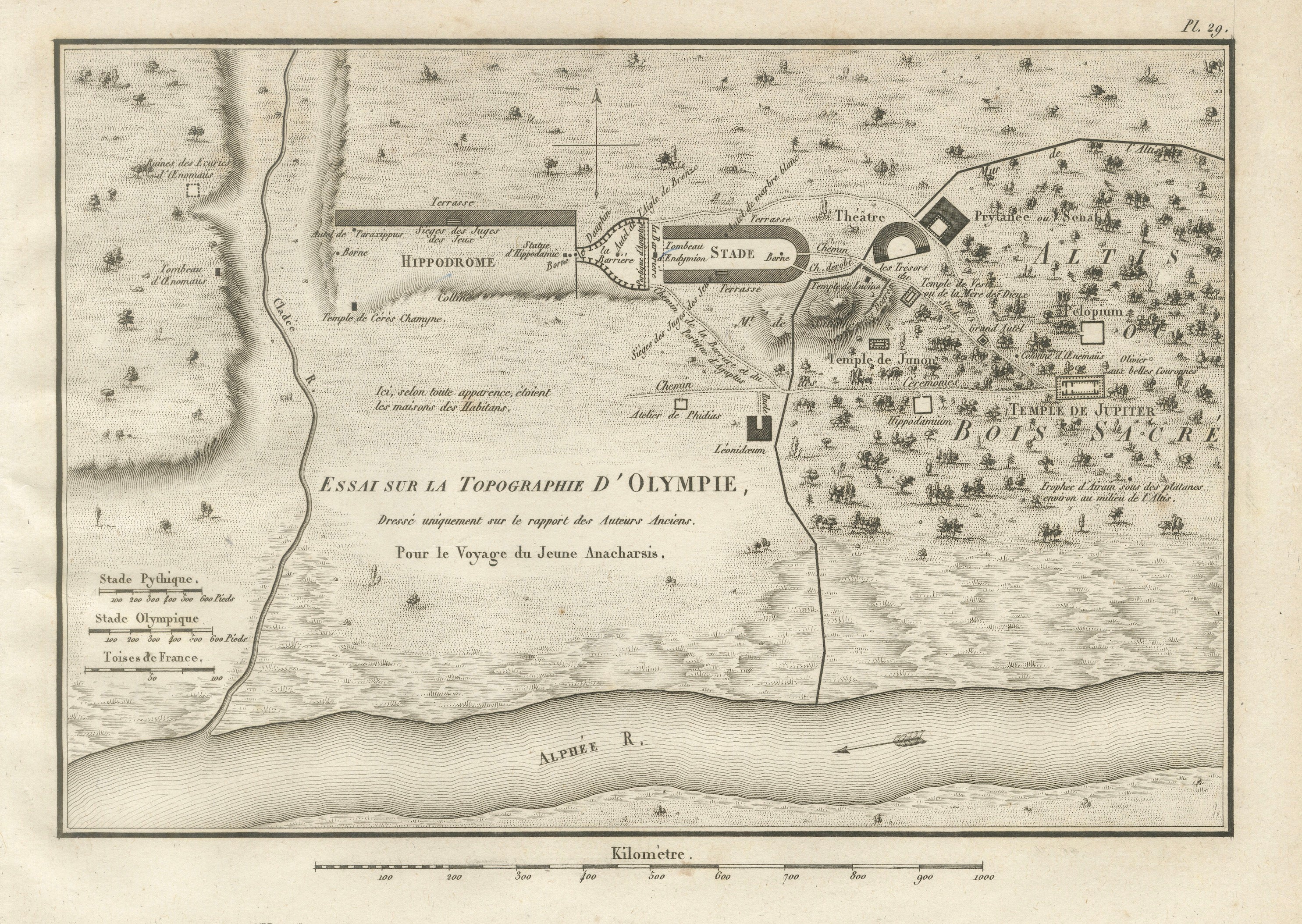 Ancient Olympia and Olympic Games Site Plan by Ambroise Tardieu, 1825