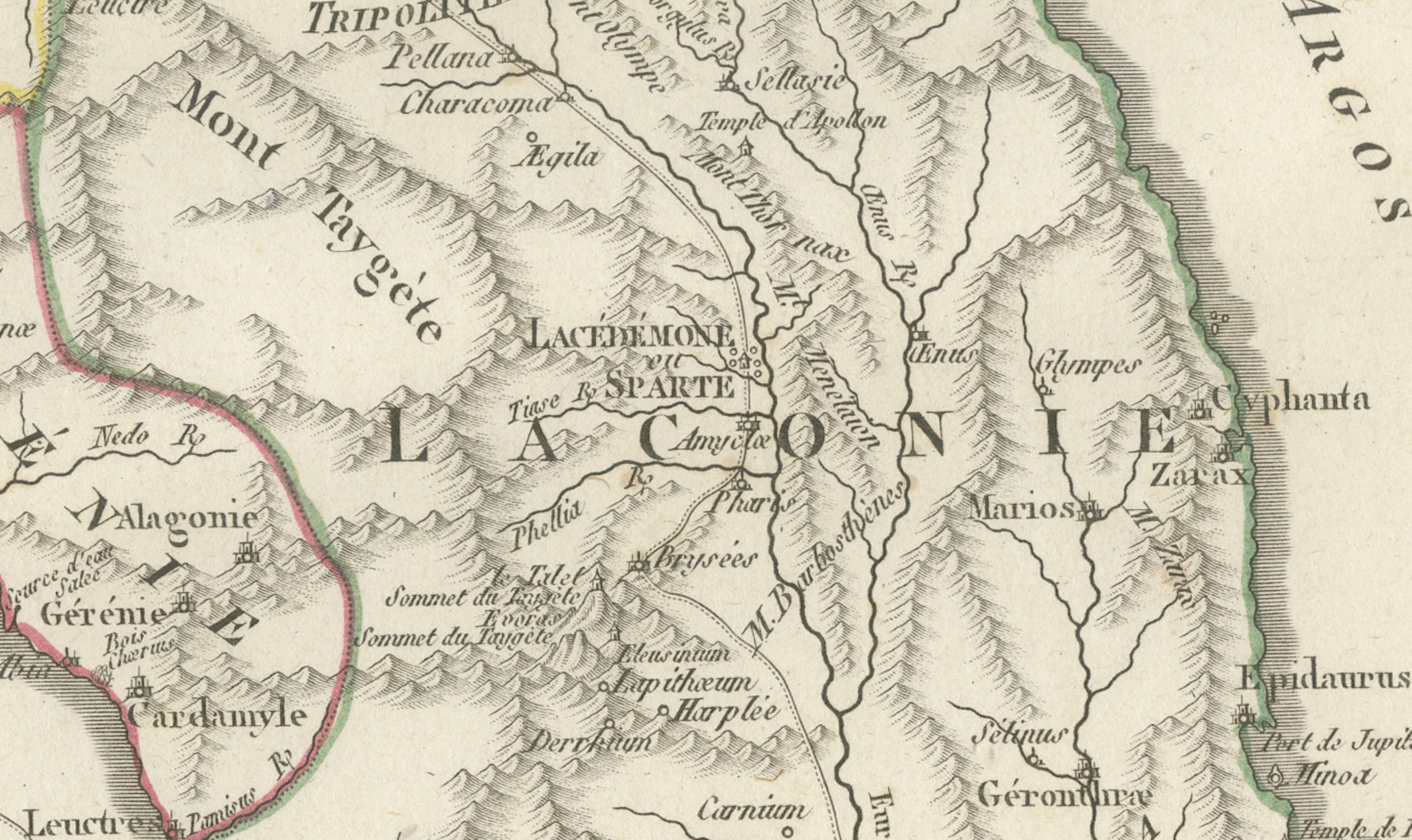 Antique Map of Laconia, Sparta and Cythera by Ambroise Tardieu, 1825