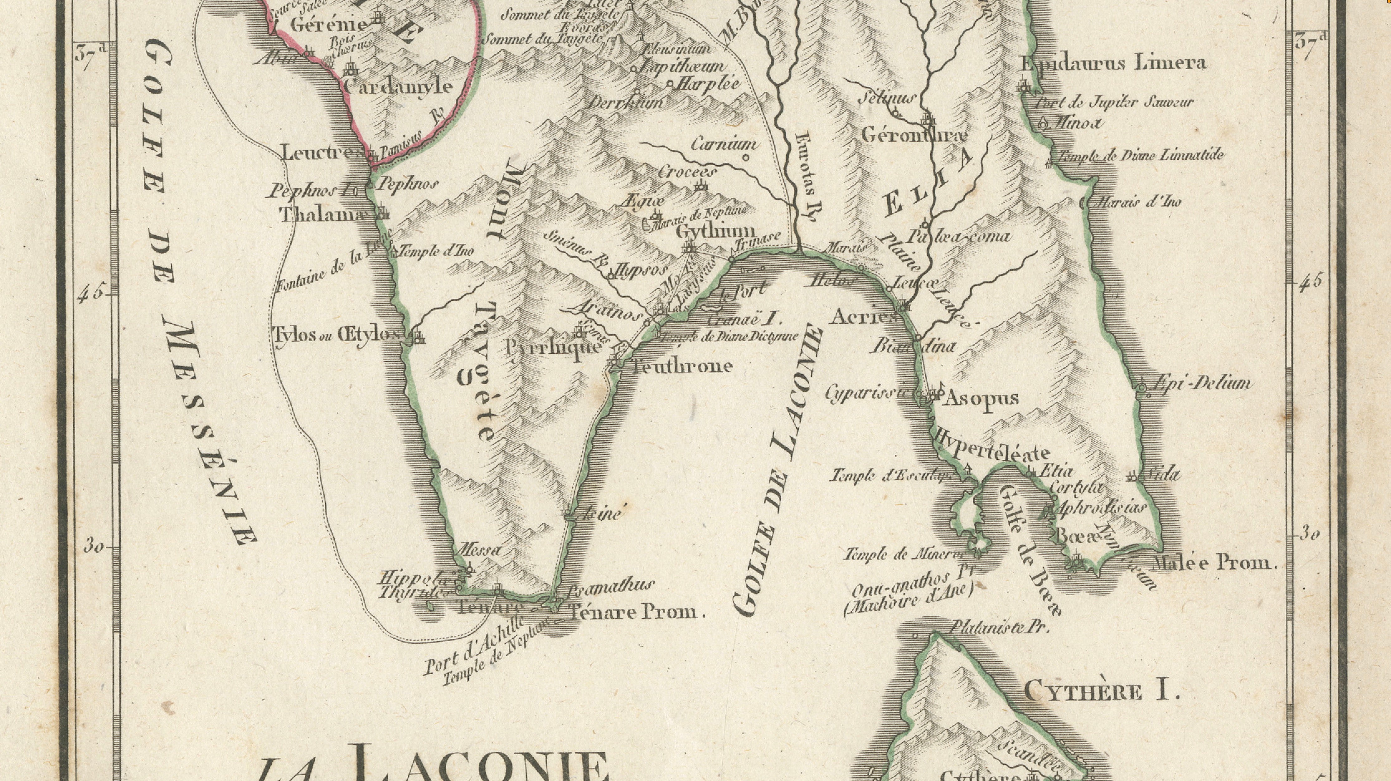 Antique Map of Laconia, Sparta and Cythera by Ambroise Tardieu, 1825
