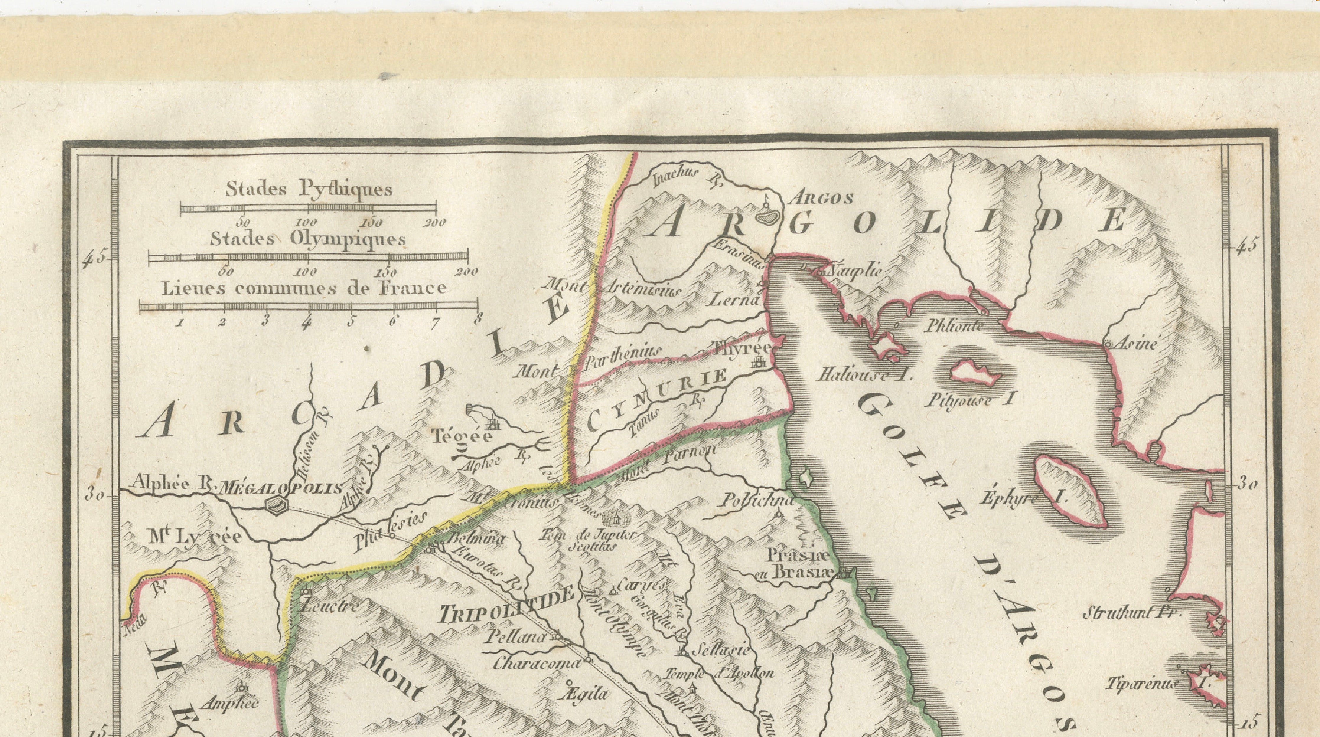 Antique Map of Laconia, Sparta and Cythera by Ambroise Tardieu, 1825