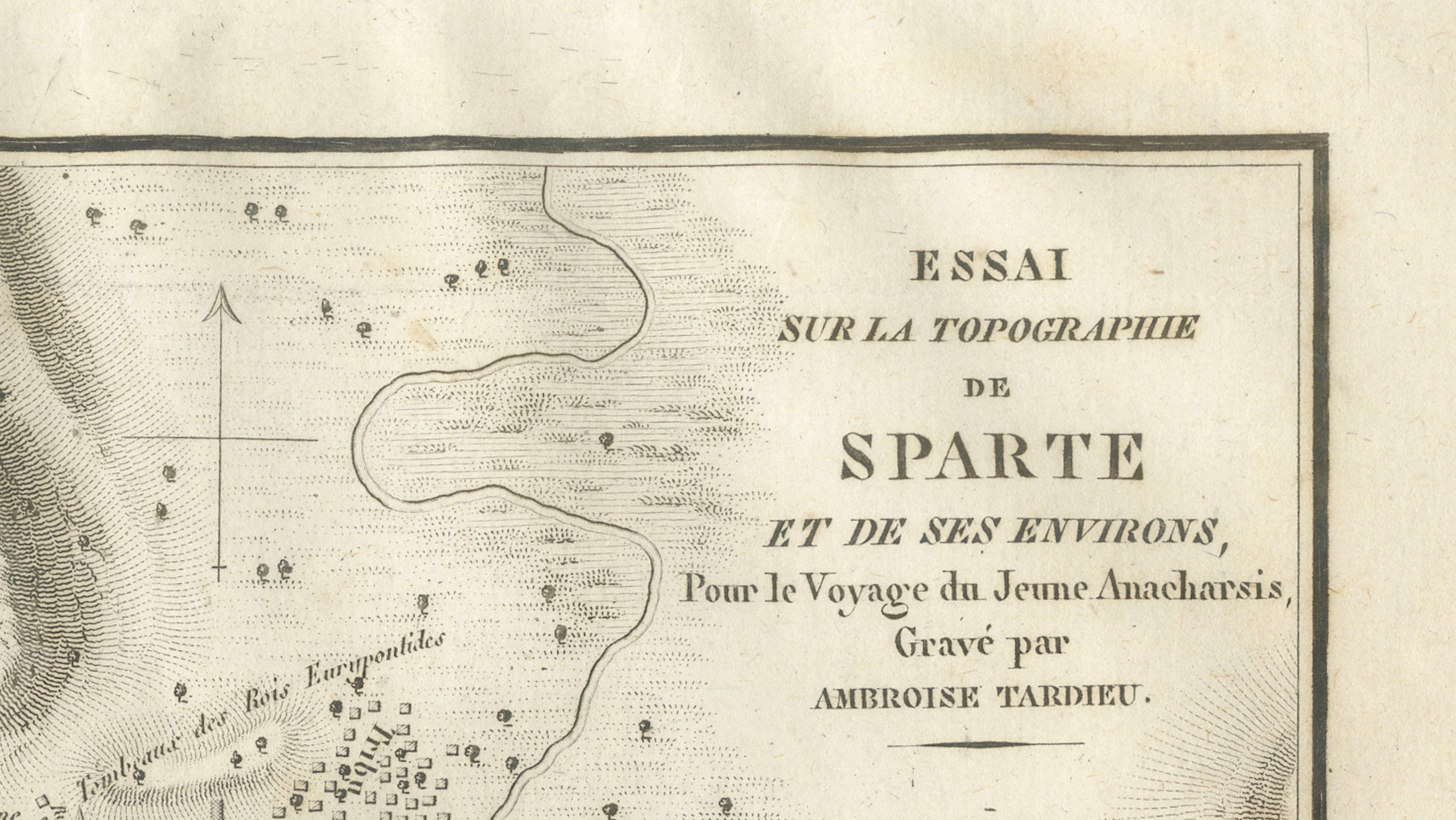 Antique Map of Ancient Sparta and Its Surroundings, Tardieu, 1825