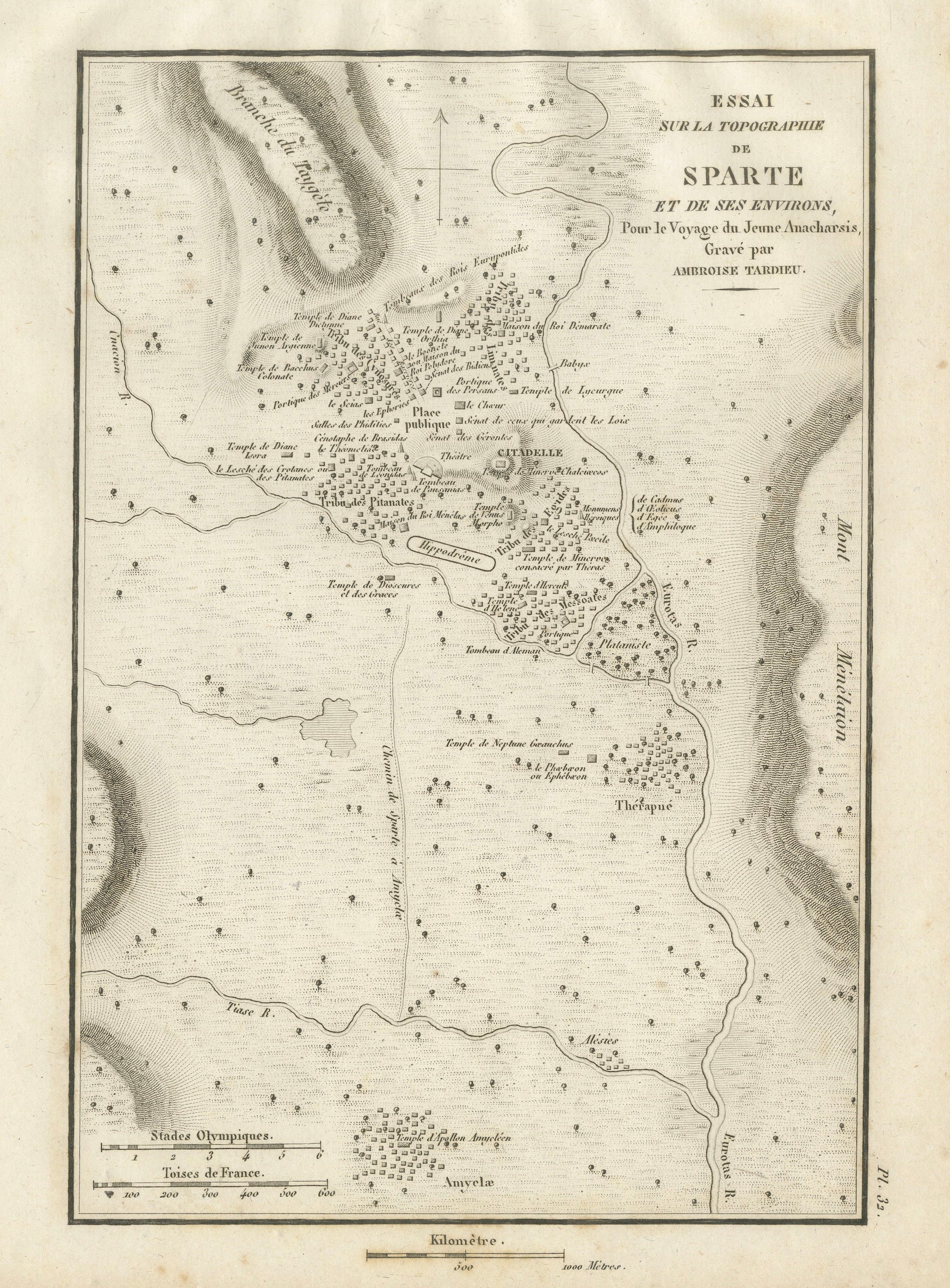 Antique Map of Ancient Sparta and Its Surroundings, Tardieu, 1825