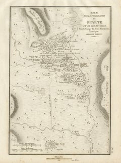 Antique Map of Ancient Sparta and Its Surroundings, Tardieu, 1825