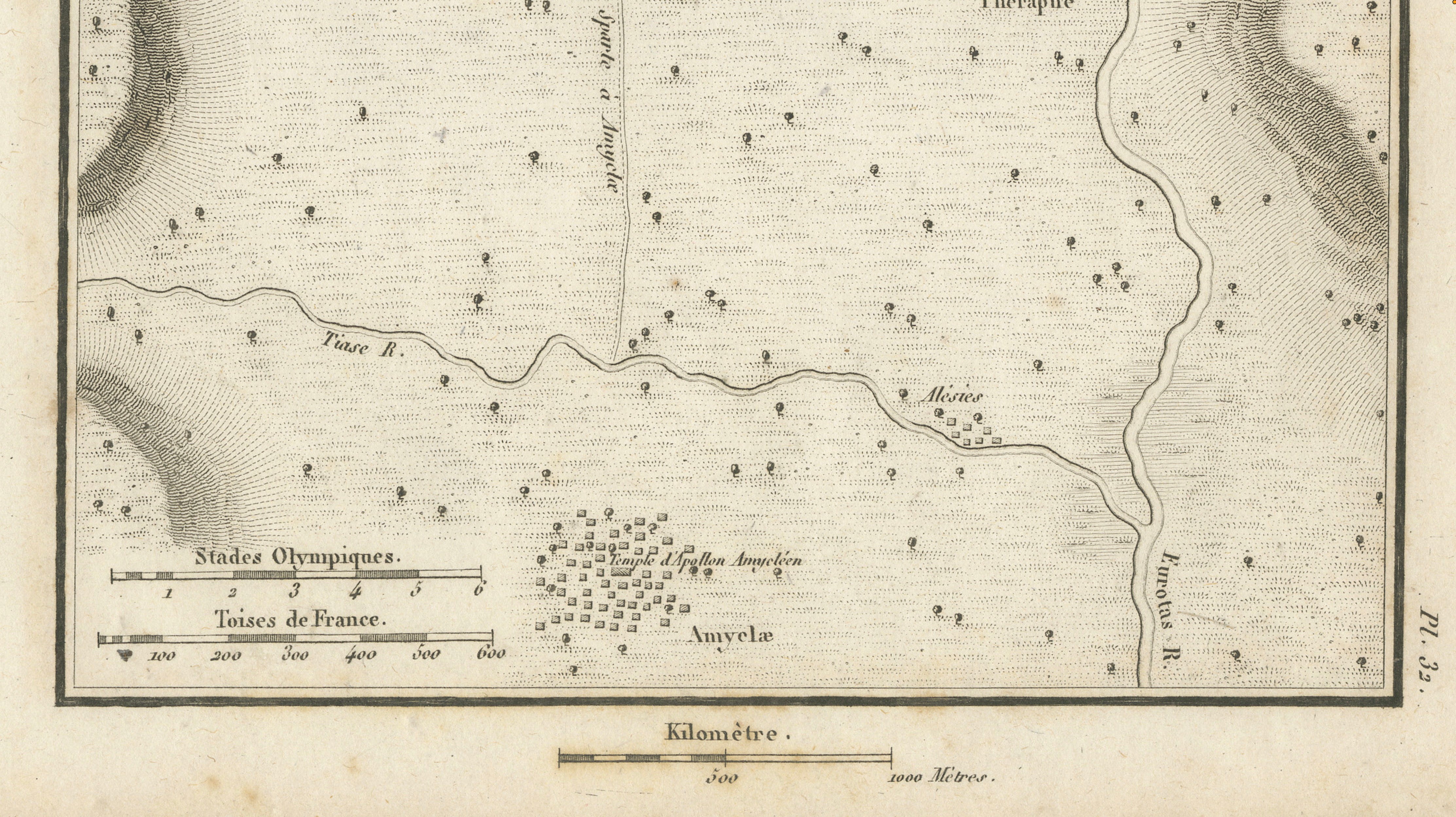 Antique Map of Ancient Sparta and Its Surroundings, Tardieu, 1825
