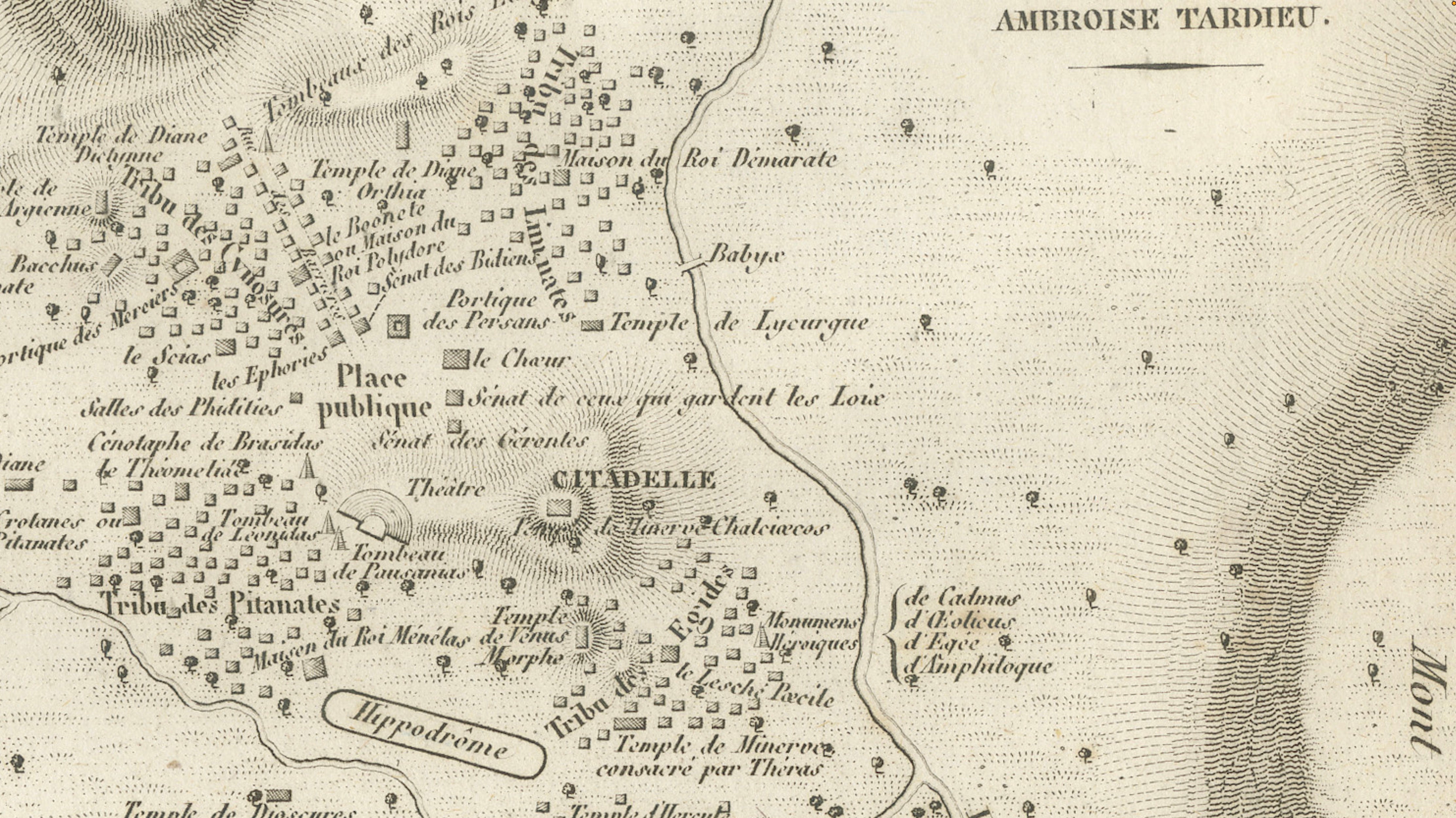 Antique Map of Ancient Sparta and Its Surroundings, Tardieu, 1825