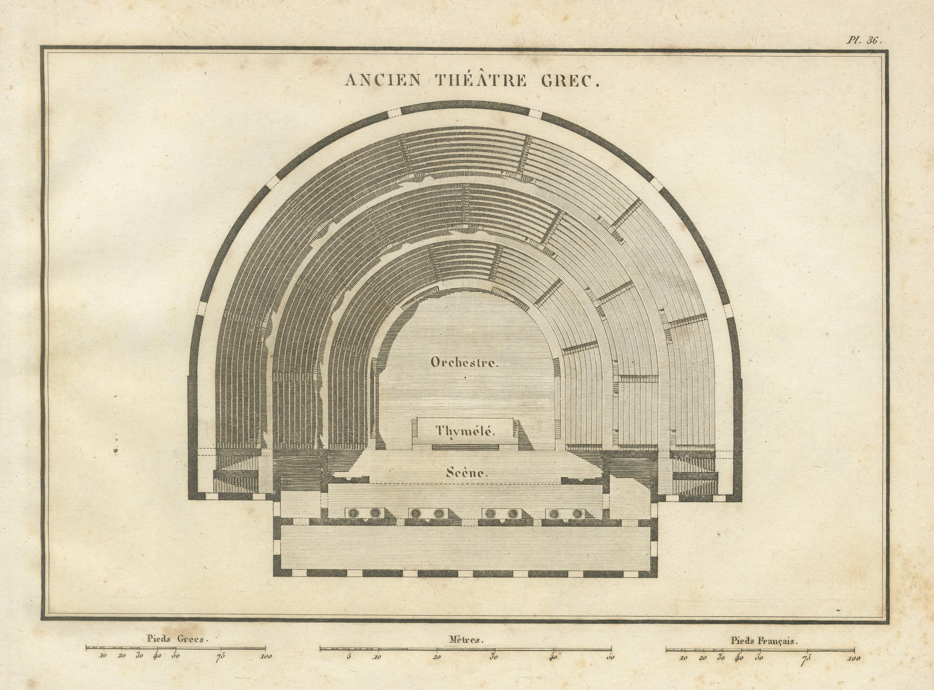 Ancient Greek Theatre Architectural Plan by Ambroise Tardieu, 1825 For Sale