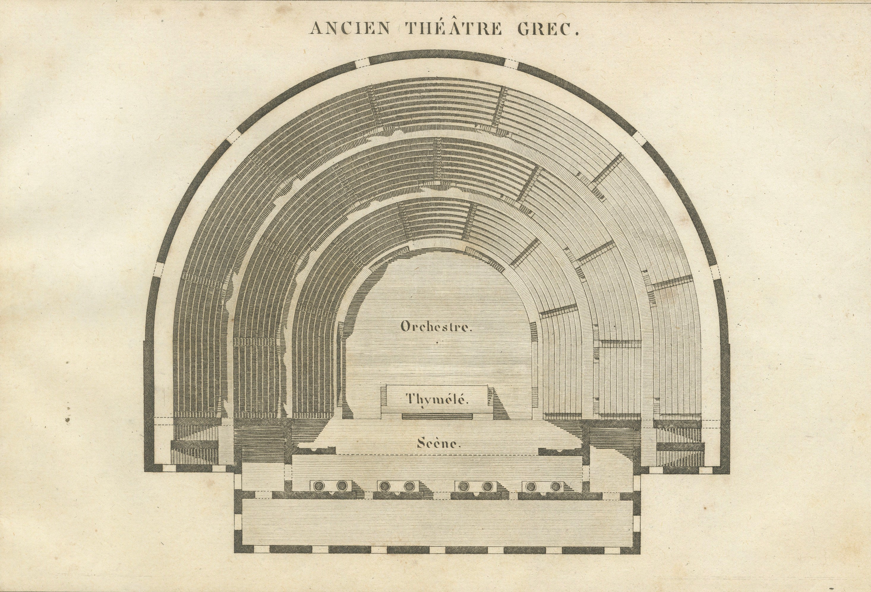 Ancient Greek Theatre Architectural Plan by Ambroise Tardieu, 1825