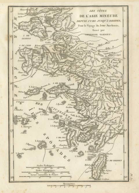 Antique Map of Asia Minor Coast and Greek Islands by Ambroise Tardieu, 1825