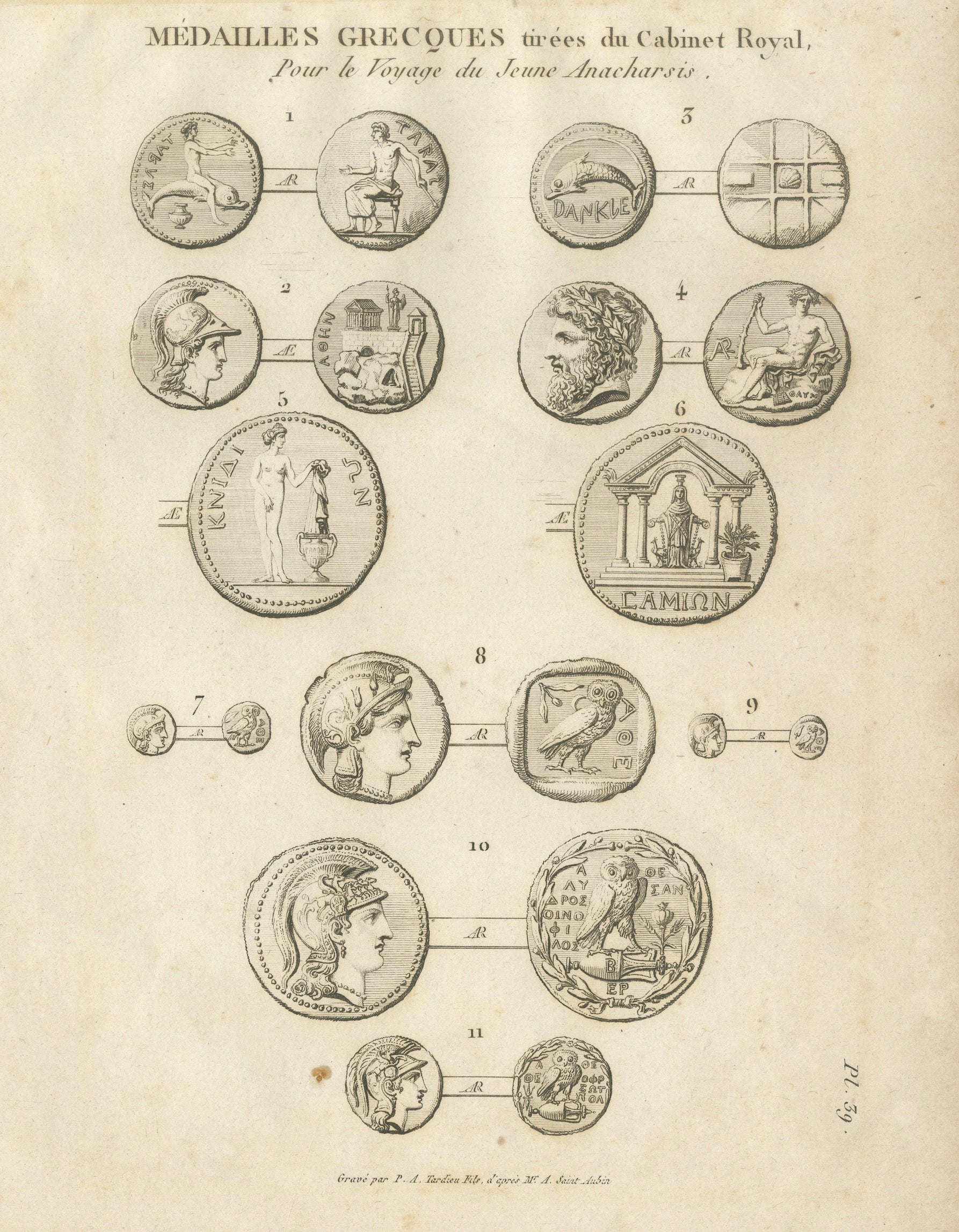 Antique Print of Ancient Greek Coins and Medals, Tardieu, 1825