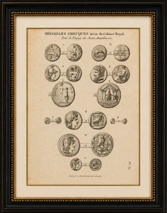 Antiker Stich mit Darstellungen antiker griechischer Münzen und Medaillen, Tardieu, 1825